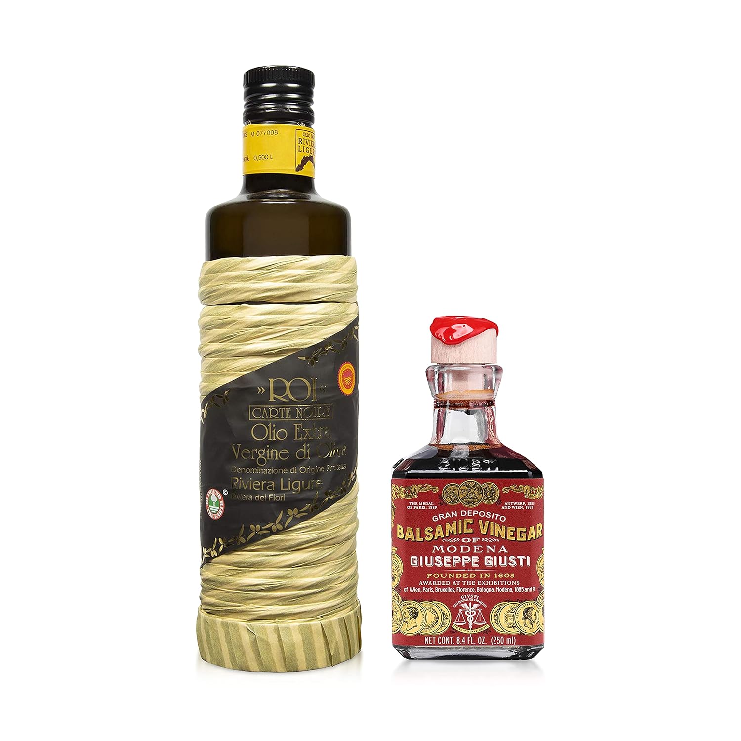 ROI Italian Extra Virgin Olive Oil - Made From Ligurian Taggiasca Oilves & Giuseppe Giusti - Gran Deposito Aceto Balsamico Di Giuseppe Giusti Moderna - Italian Balsamic Wine Vinegar