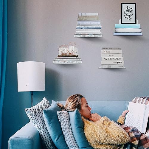 Miniatura 2 de Fentec Estantería flotante invisible, estantes flotantes montados en la pared, organizadores de libros de alta resistencia, estante oculto de metal