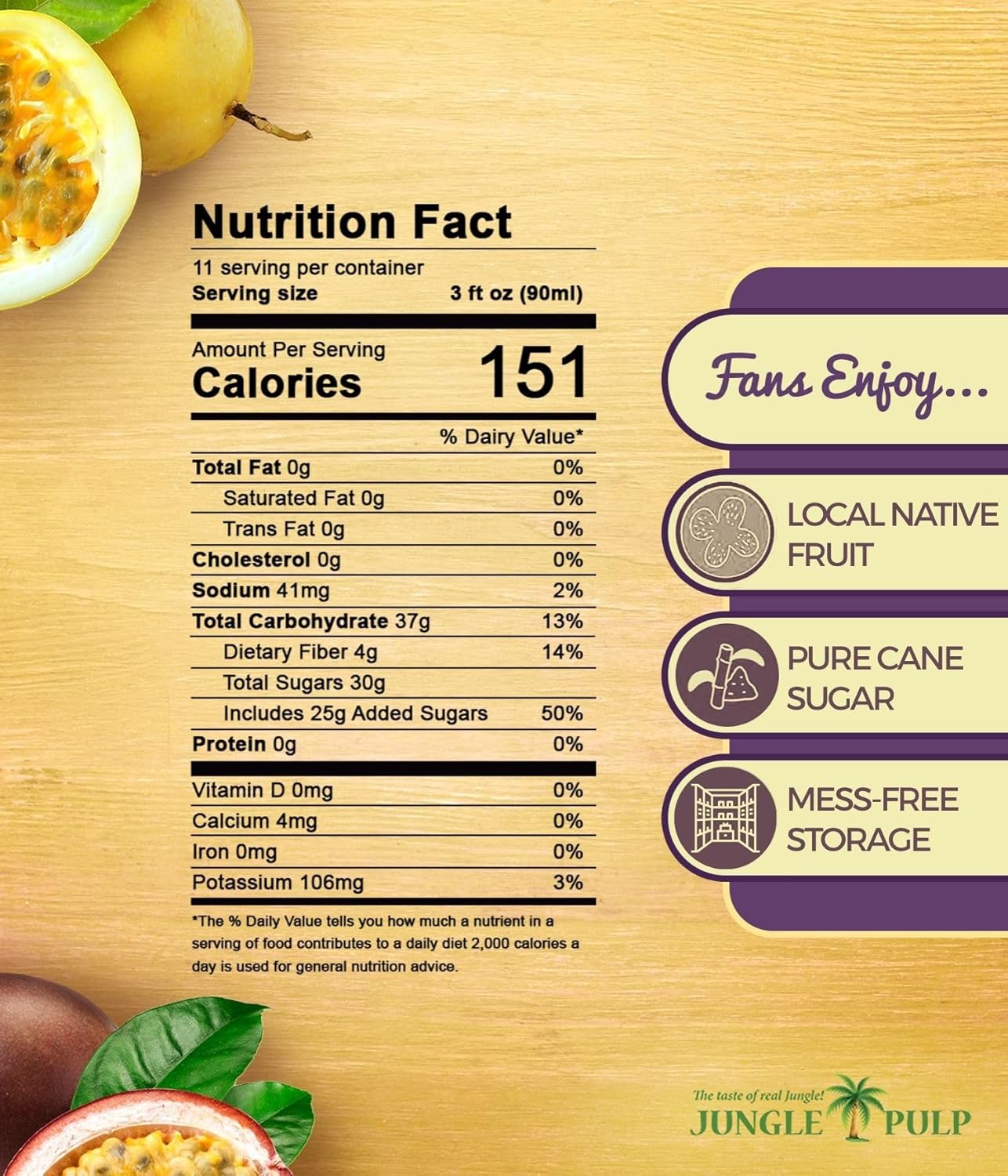 Jungle Pulp Passion Fruit Puree Costa Rica Blend, Topping, Flavoring, Better Than Syrup, For Cocktails, Pastries, Smoothies and Cooking 33.8oz/1 Liter.