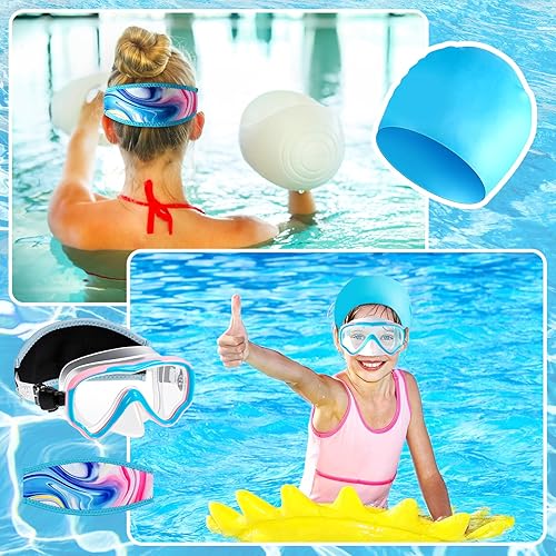 Miniatura 6 de Fabbay 4 pares de gafas de esnórquel para niños, máscara de esnórquel con cubierta para la nariz, 4 piezas de neopreno para correa de neopreno, 4