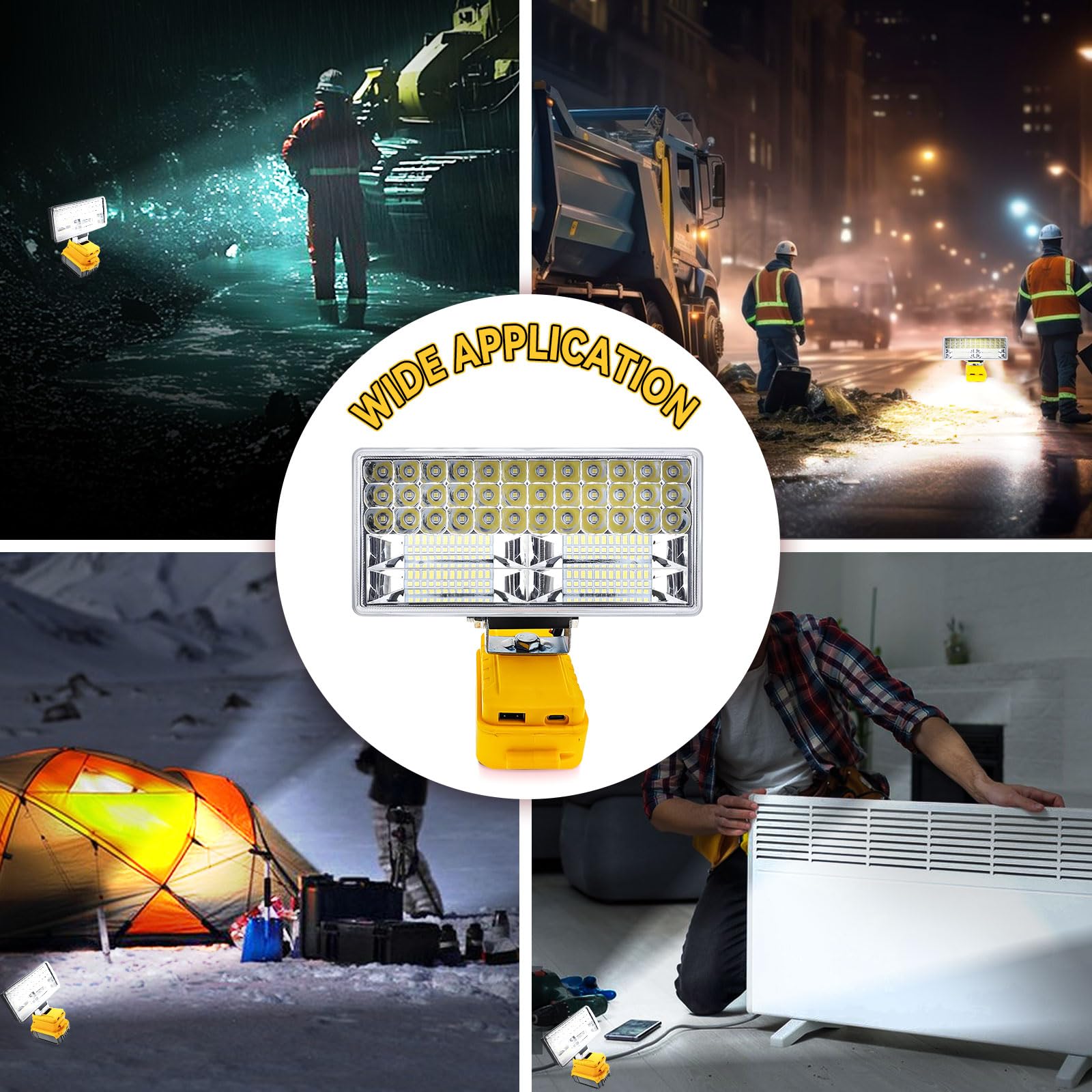 Lámpara de batería para batería Dewalt de 18 V/20 V, luz de trabajo LED inalámbrica de 90 W, 5400 lm, reflectores portátiles, lámpara de sitio de construcción, faro de batería con carga tipo C para