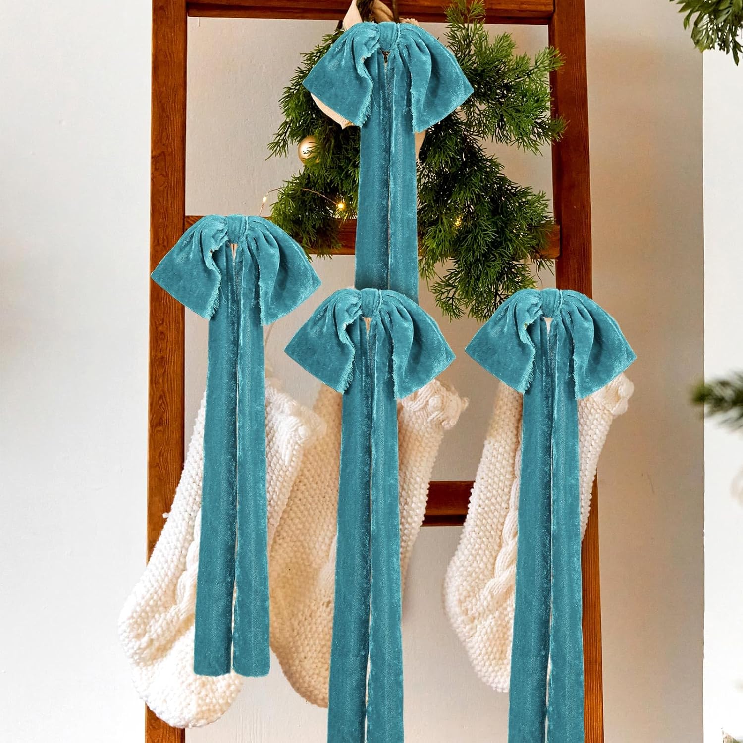 8 Pcs Extra Large Valentines Day Velvet Bows, 17.7 x 8.7 Vintage Raw Edge Ribbon Swag Bows for Romantic Home Decor, Door Wall Mantel Hanging Decorations(Blue Grey,8.7 x 17.7 x 3 in)