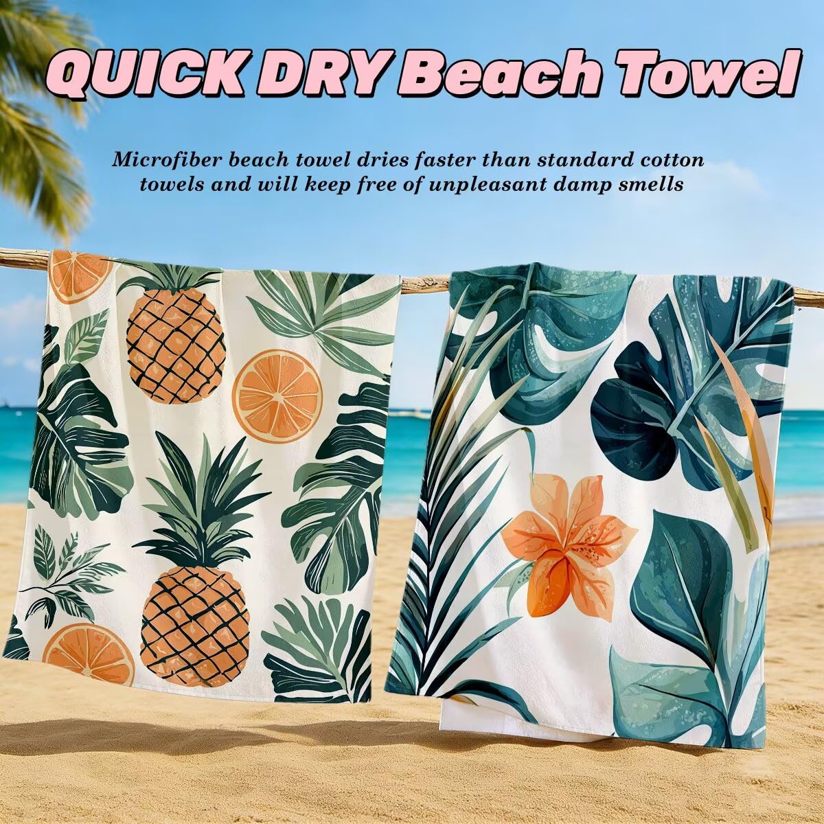 Ręcznik plażowy XXL, 90 x 180 cm, zestaw 2 szt., ręcznik plażowy z mikrofibry, szybkoschnący, do sauny, fitness, bez piasku, ręcznik plażowy, do sauny, duży ręcznik kąpielowy, prezent dla kobiet -4683