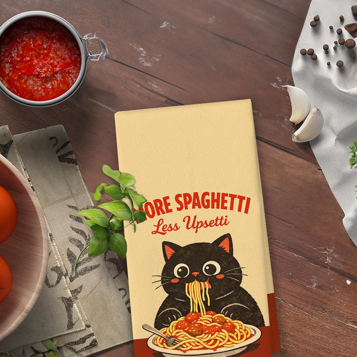 Black Cat Kitchen Towels - Black Cat Gifts, Black Cat Decor for Home, Funny More Spaghetti Less Upsetti Cat Dish Towels Dishcloths for Kitchen Bathroom Decorative 16x24 image 5