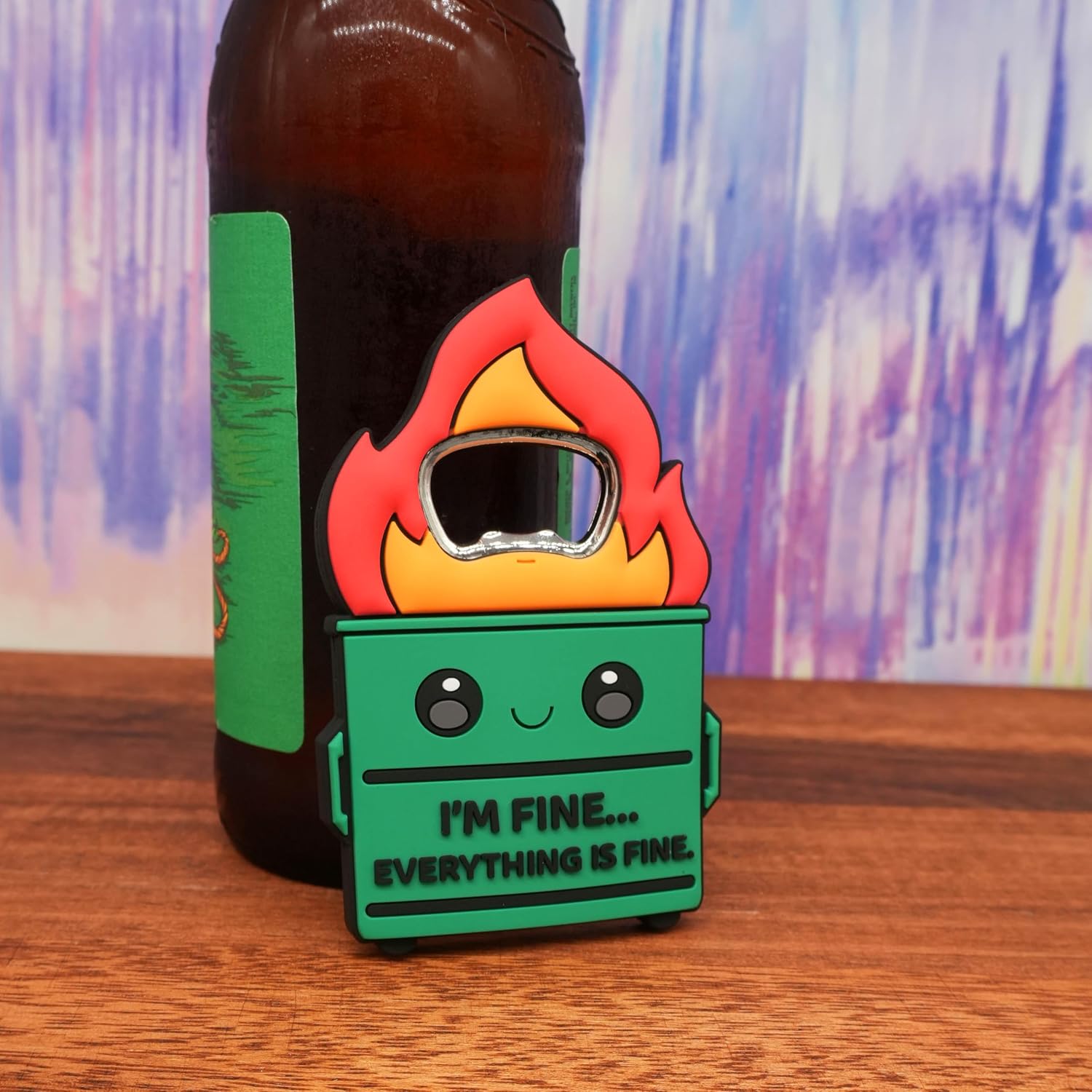 Funny Magnetic Bottle Opener – Beer Opener with Hilarious Saying – Strong Magnet for Fridge or Man Cave – Great Gag Gift for Beer Lovers, Dads, Friends - Dumpster Fire