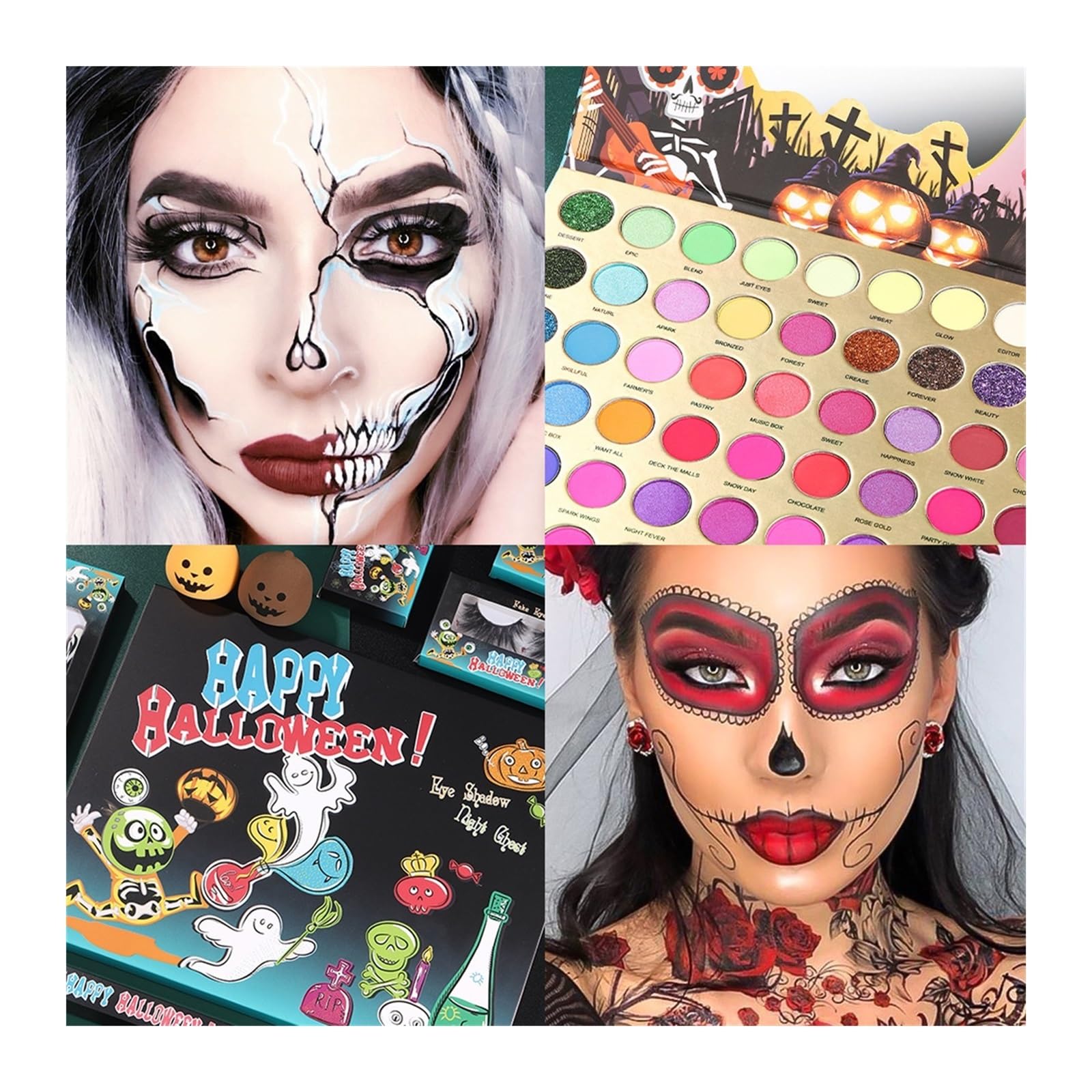 Zestaw do malowania twarzy Zestaw do makijażu na Halloween, zestaw do konturowania cieni do powiek w błyszczyku do ust, malowanie ciała do makijażu scenicznego Makijaż na Halloween i Boże Narodzenie