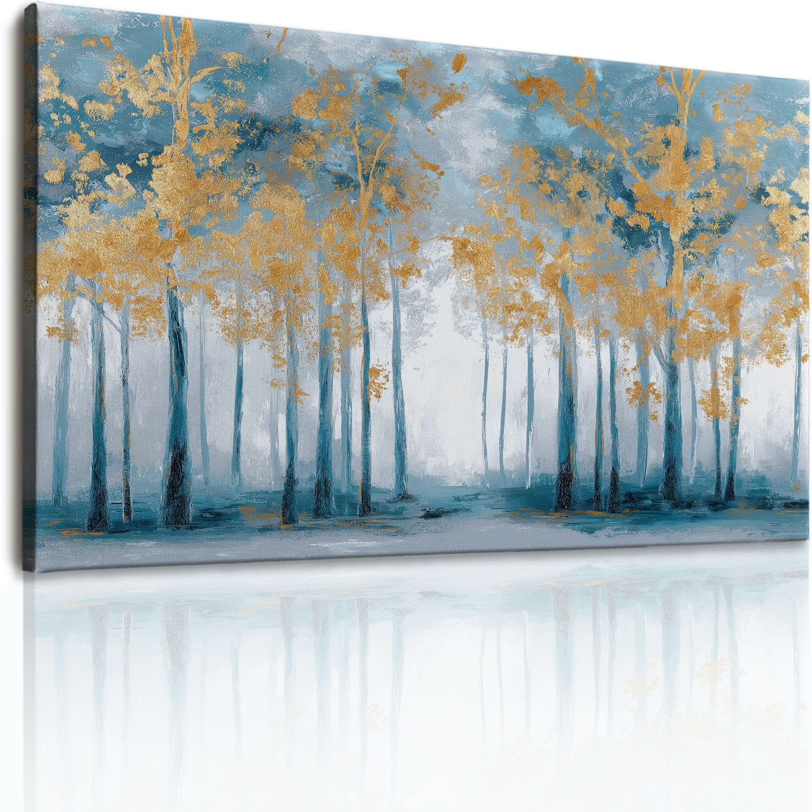 Cuadro sobre lienzo, 60 x 40 cm, para dormitorio, cuarto de baño, decoración de pared, sala de estar, abstracto bosque árboles, arte moderno, póster sin marco, multicolor