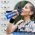 Mevoly Water Bottle, 32oz Sports Motivational Water Bottle with Time Markings to Drink & Strap & Clean Brush, 1L, Tritan, BPA Free, Wide Mouth, LeakProof for Women Men Gym Fitness Outdoor (1 Pack)