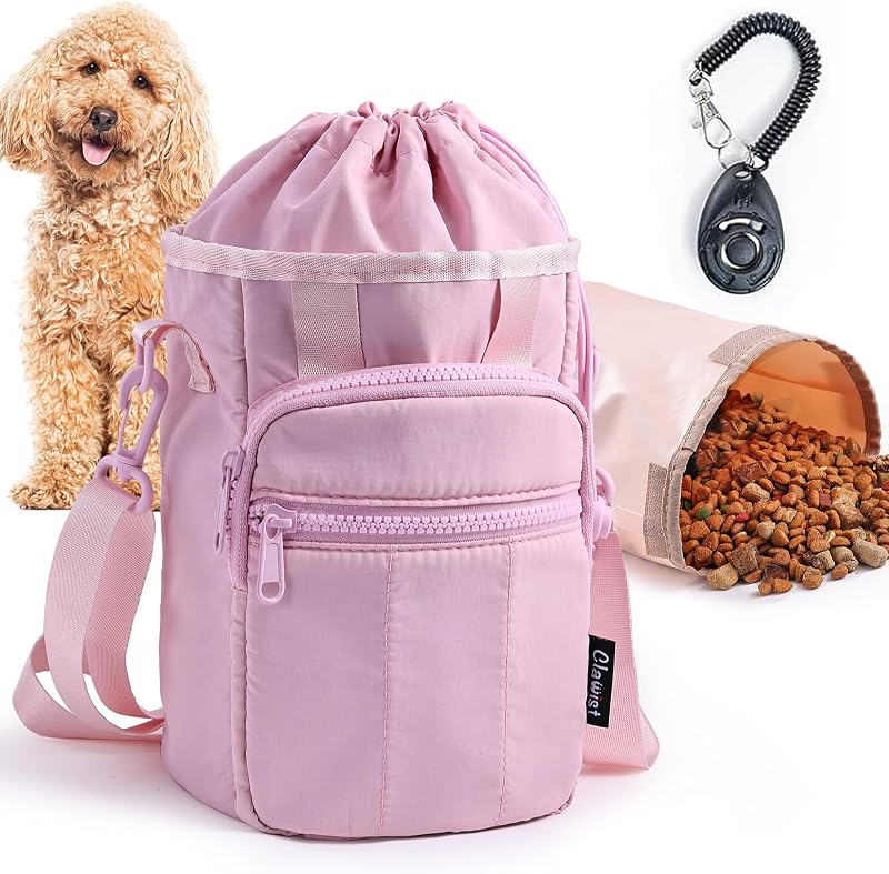 Elegante bolsa de entrenamiento para perros con correa para la cintura y el hombro, bolsa de regalo para perros para caminar y entrenar, forro impermeable extraíble, soporte para golosinas con cordón con bolsillo frontal y clicker