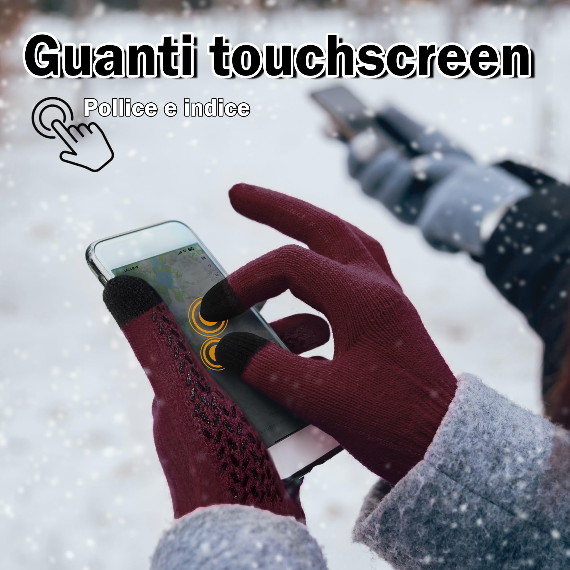 ineepor Guanti Invernali Uomo Donna Guanti Touch Screen Doppi Guanti In Lana Fodera In Pile Termici Antiscivolo Corsa Neve Guida Ciclismo Sportivi