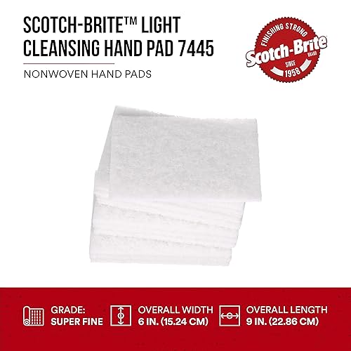 Miniatura 9 de Scotch-Brite - Almohadilla de limpieza ligera 7445 almohadilla de lijado de manos abrasiva suave almohadilla de mano blanca para metal vinilo