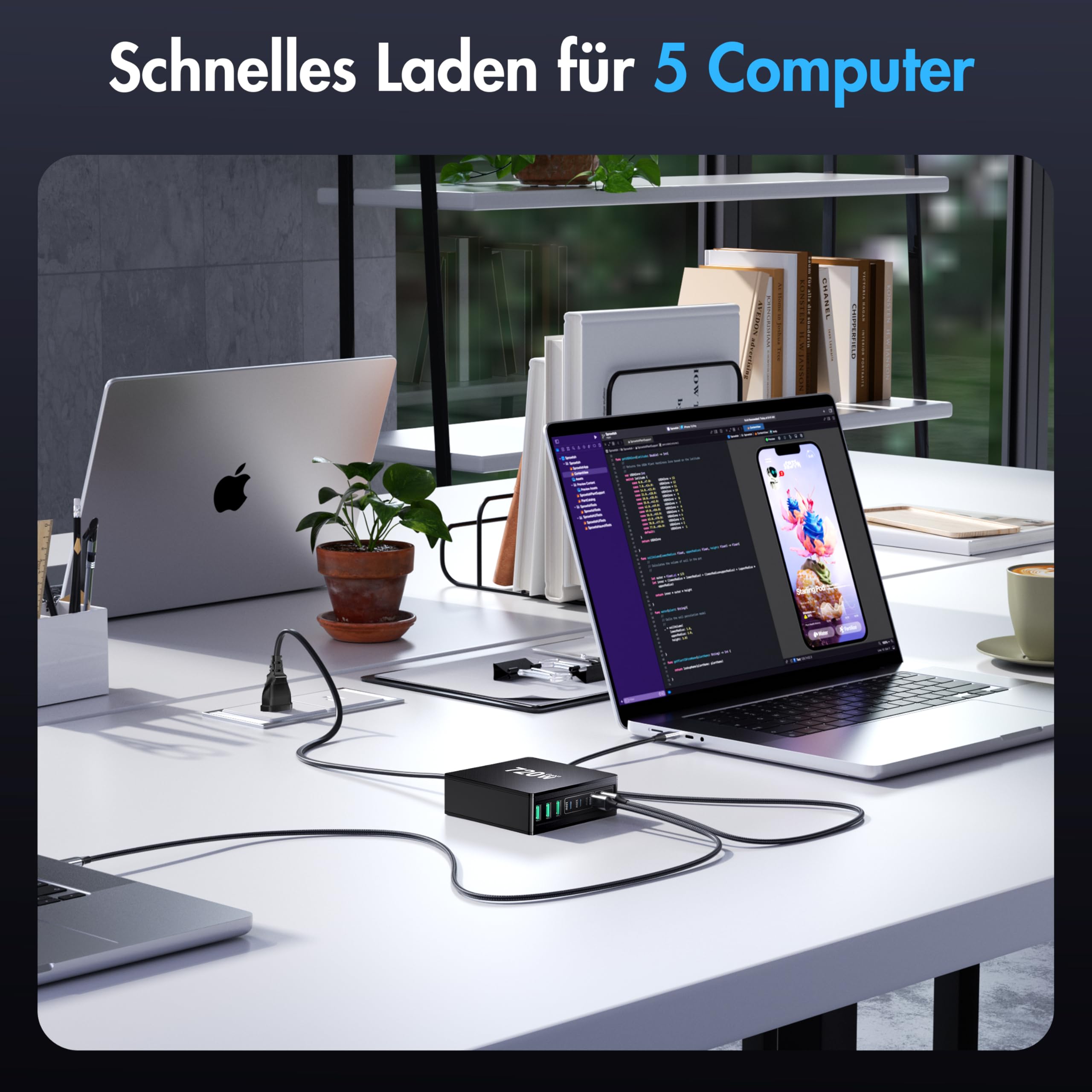 720W USB C Ladegerät: 8-Ports Schnellladegerät mit 5 USB-C und 3 USB-A, Dual-PD PPS Ladestation für Laptop, MacBook, iPad, Lautsprecher, iPhone 16/15/14 Serie, Samsung usw