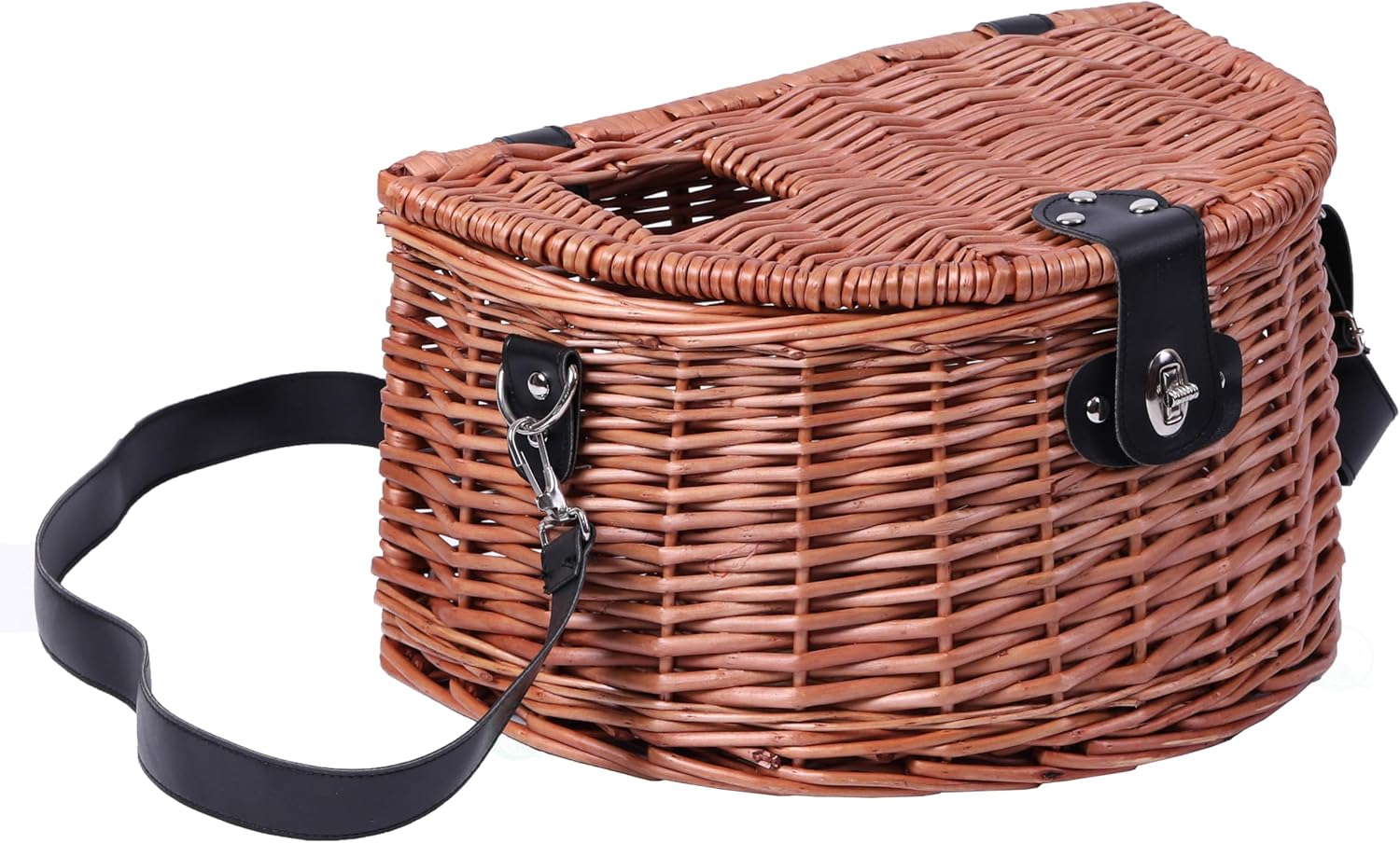 Vintiquewise Wicker Fishing Creel with Faux Leather Shoulder Strap