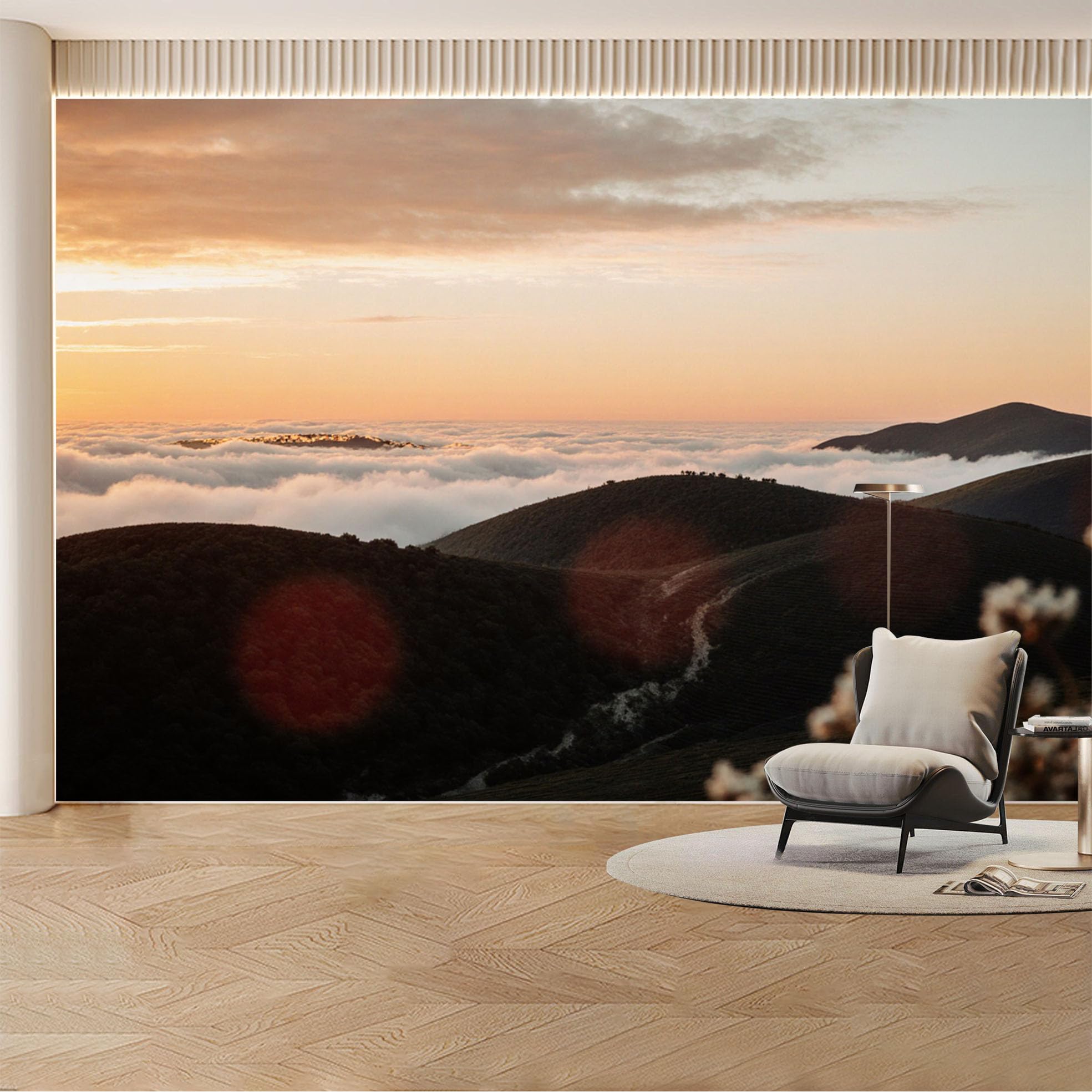 Custom Wall Mural Wallpaper Mountain Cloudscape Nature Landscape 3D Effect Wall Decor Sunset Misty Removable SelfAdhesive Large Photo for Living Room， Bedroom， Office