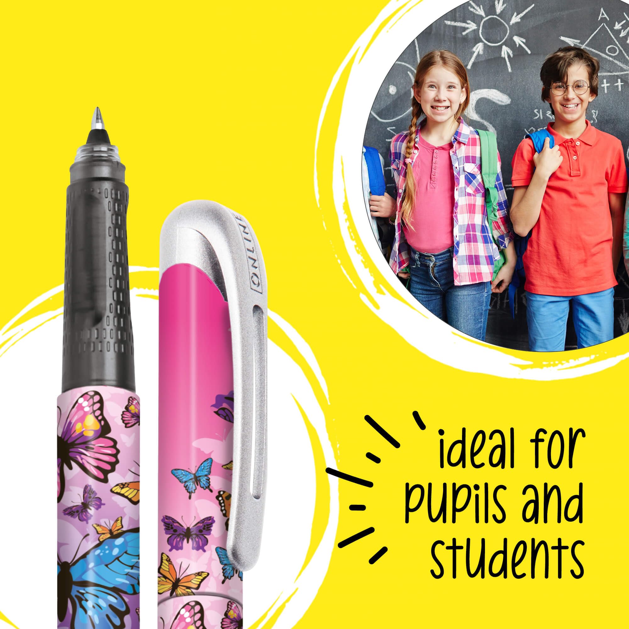 Online ergonomic rollerball pen Butterfly for school & college │ grip part for left- and right-handed │ for standard ink cartridges refillable │ pens for beginners pupils - Image 4