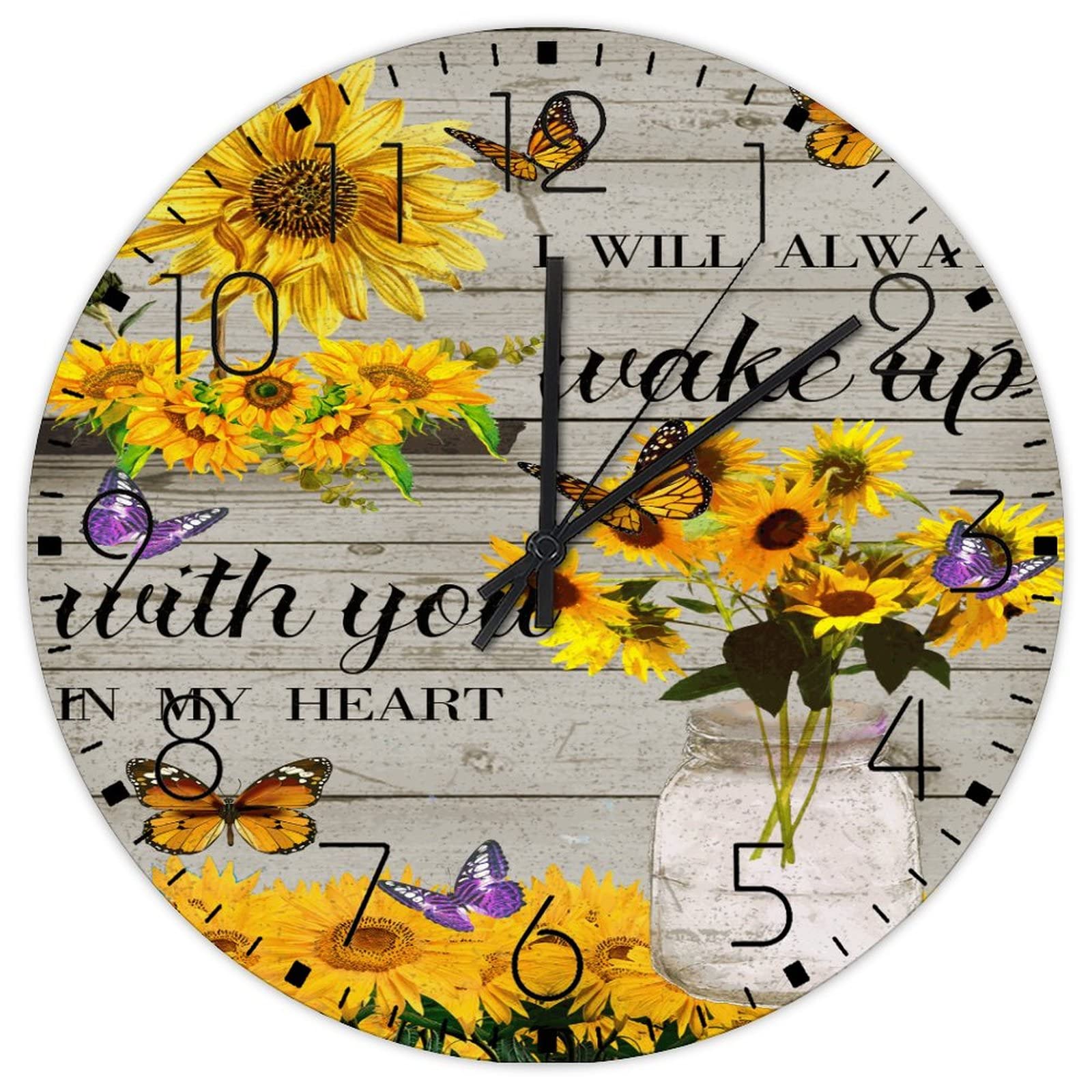 Horloge murale en bois de 30,5 cm au design tournesol et finition soignée
