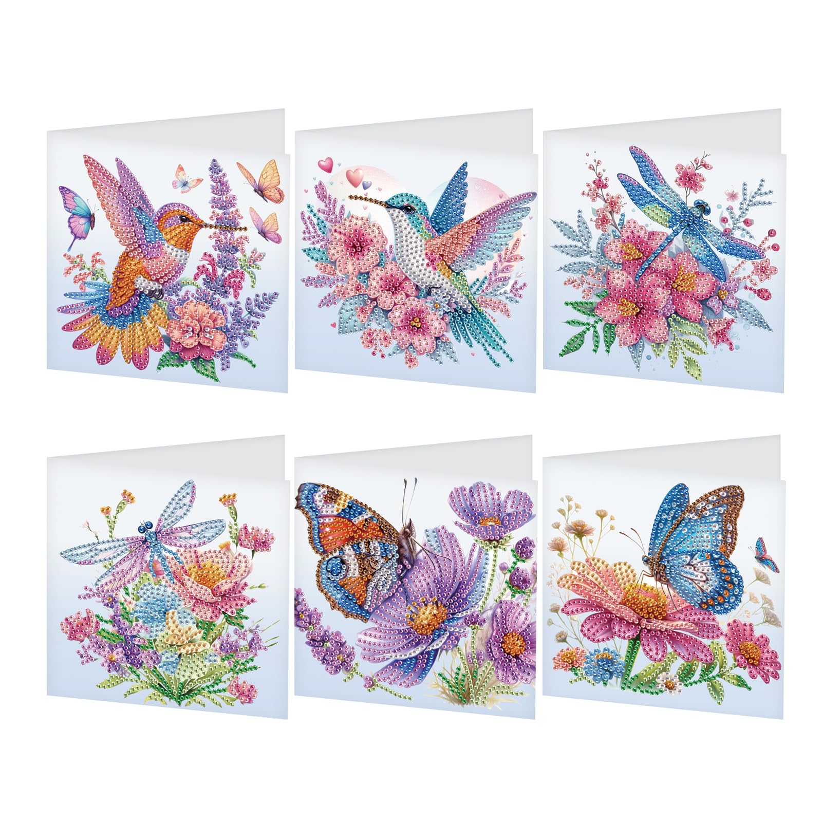 JISHSHAY 6 PCS Hummingbird Diamond Painting Greeting Cards Butterfly Diamond Art Birthday Cards with Envelopes Dragonfly Mosaic Kits for Adults Gem Art Gem Painting for Thanksgiving Anniversary