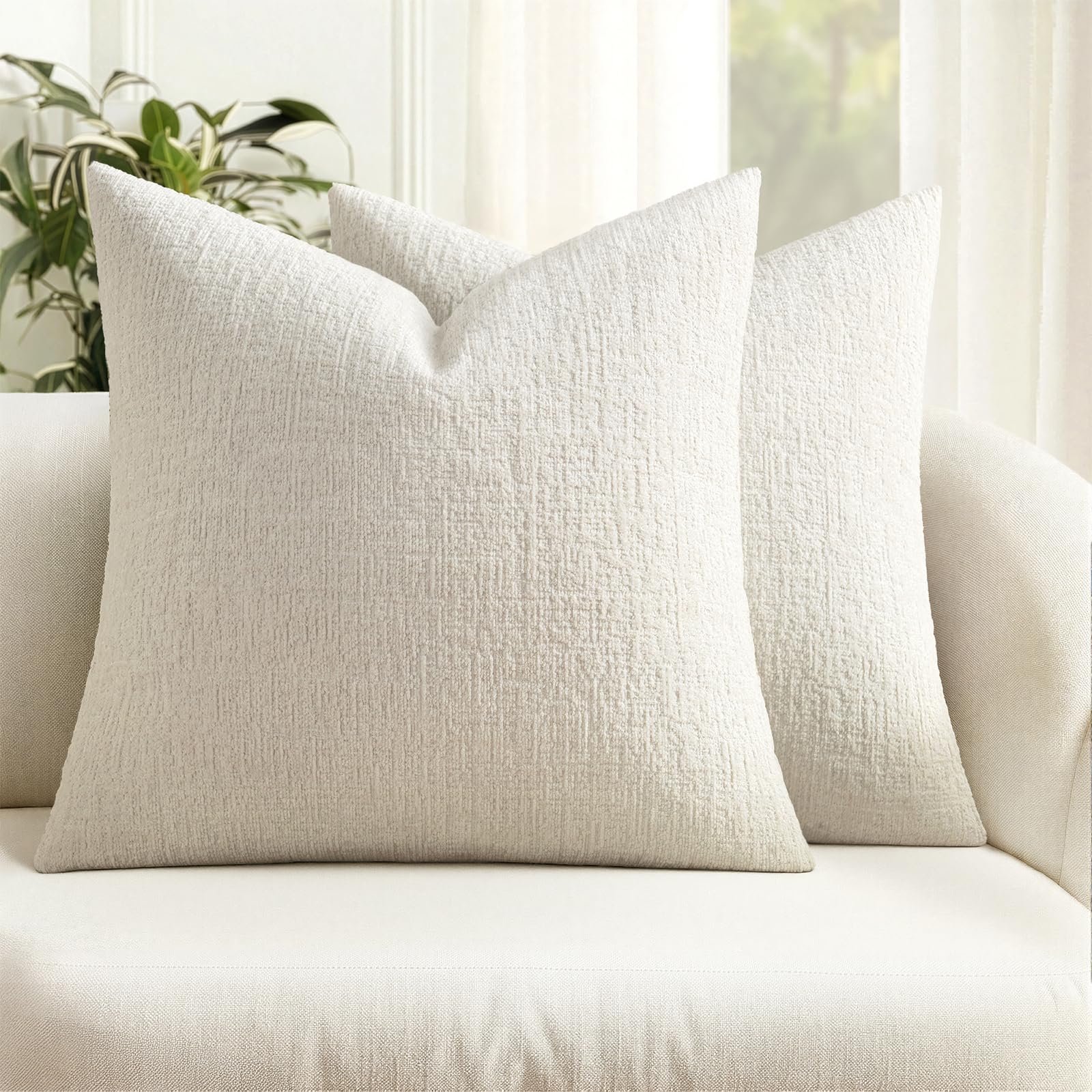 MIULEE Decorative Throw Pillow Covers 18x18 Pack of 2 Beige Couch Pillow Covers Soft Cozy Textured Chenille Pillowcases for Home Decor Sofa Living Room Cushion Bedroom — view 17