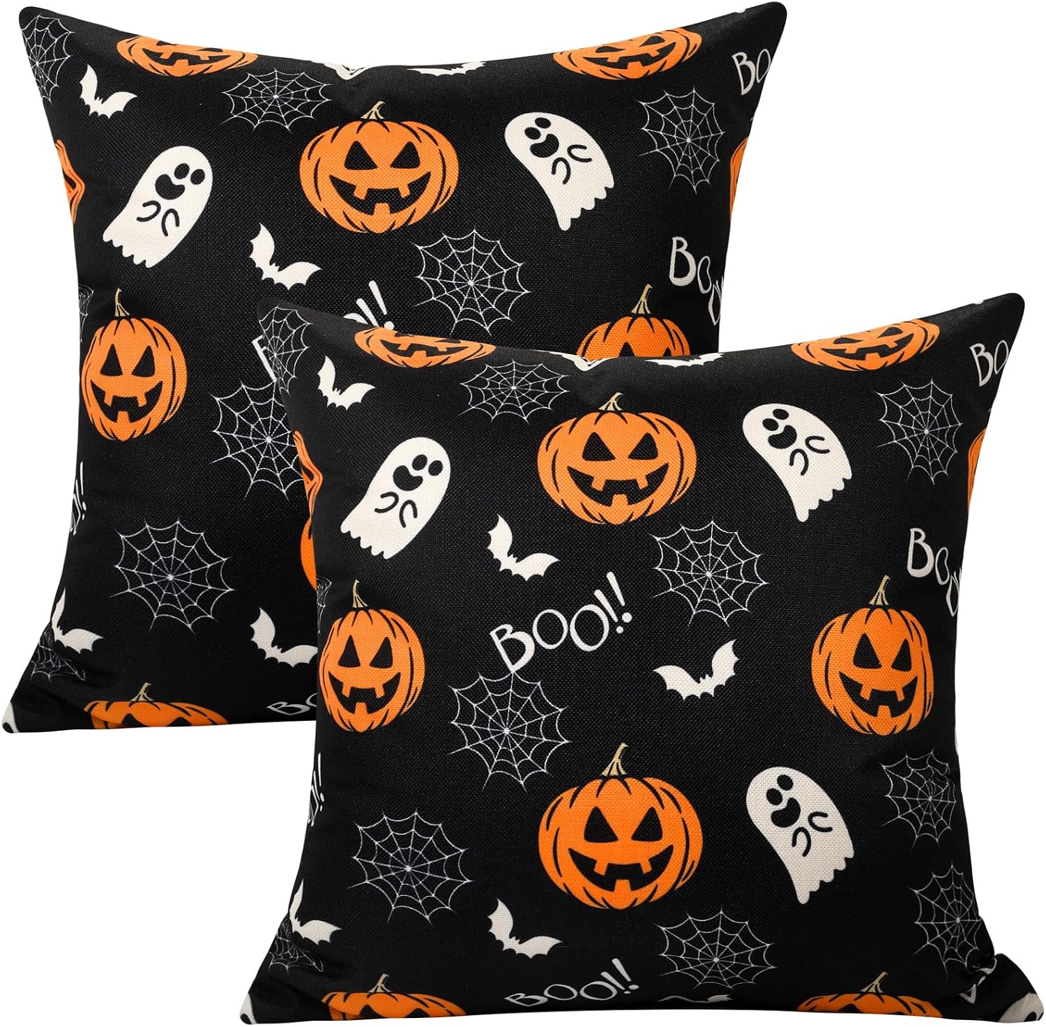 Halloween Black Pillow Covers 16x16 Pumpkin Ghost Decorative Couch Covers