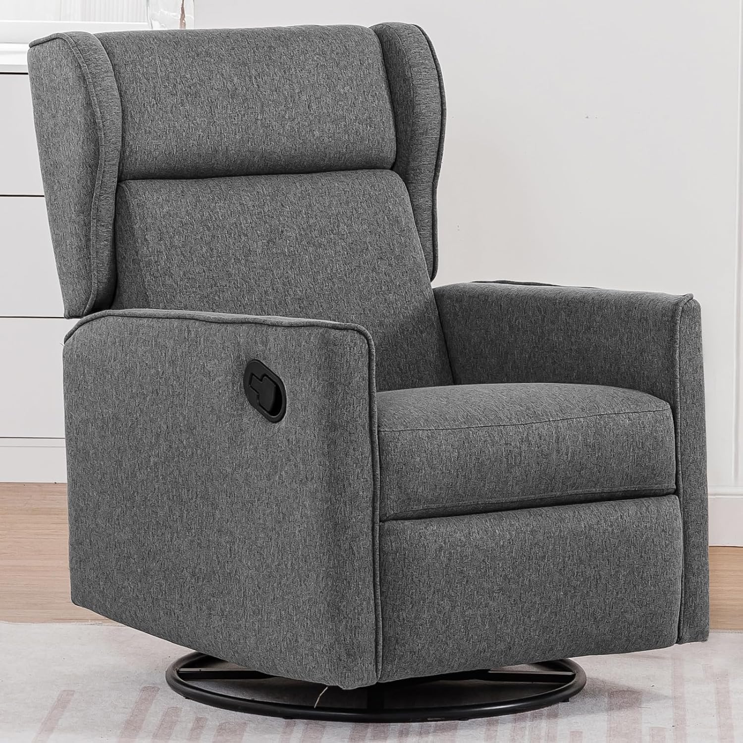 COMHOMA Nursery Rocking Chair Fabric Upholstered Swivel Rocker Recliner Manual Glider Reclining Chair for Living Room Bedroom Offices (Dark Grey)