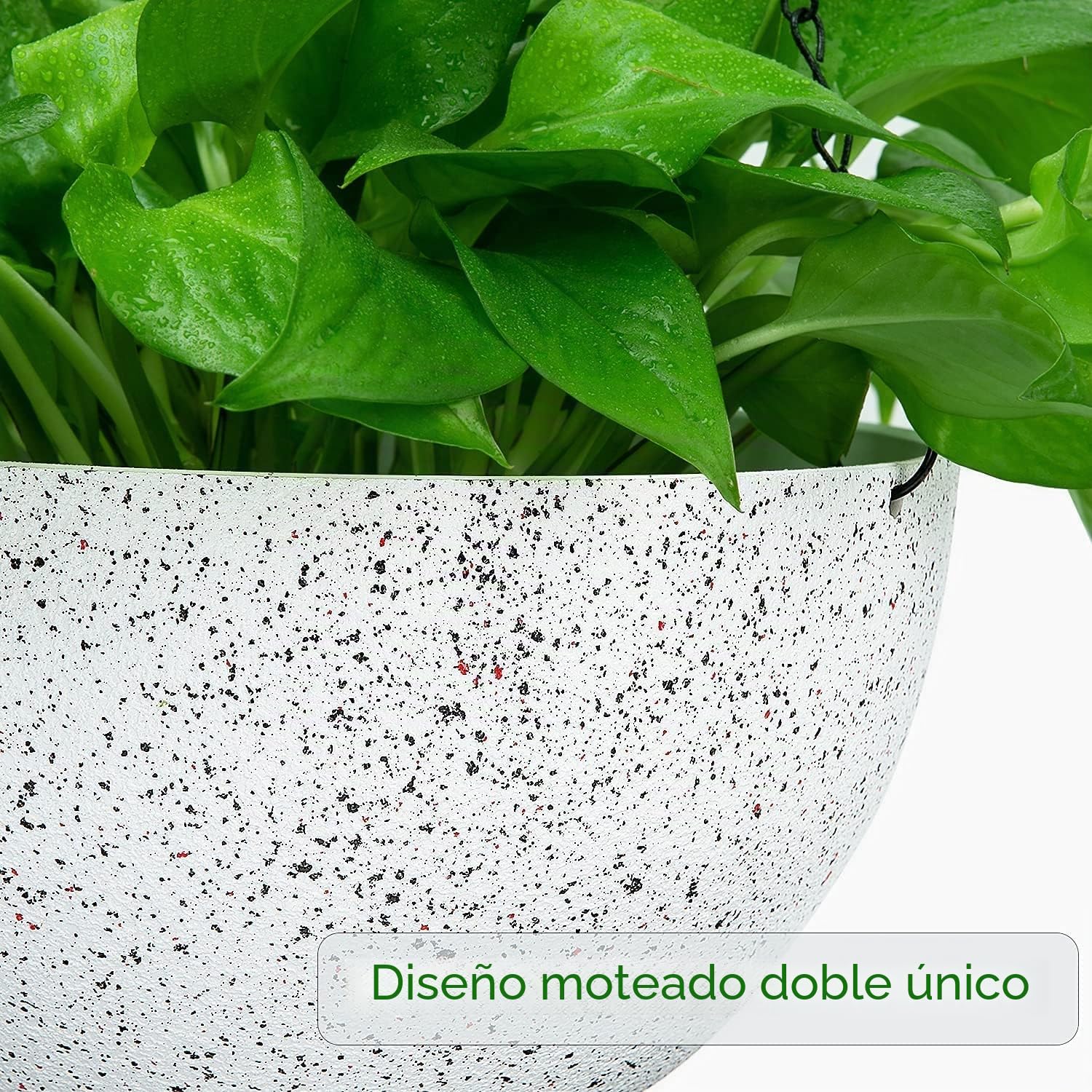LATERN 2 Piezas Macetas Colgantes, 25cm Blanco Moteado Macetas Colgantes con Orificios de Drenaje y Tapones, Jardineras Colgantes para La Decoración del Jardín del Hogar Boho