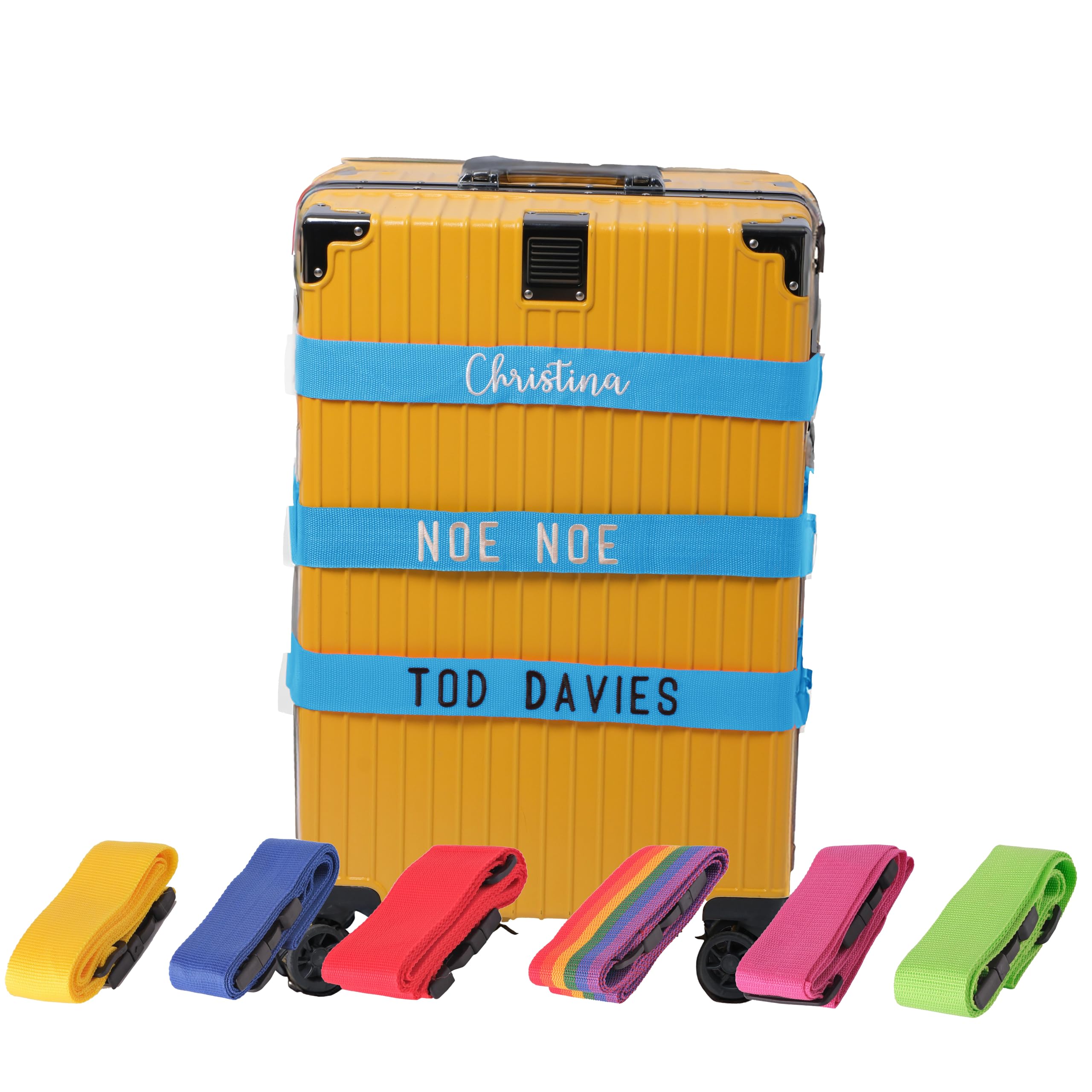 Customized Embroidered Luggage Strap - Personalized Name/Text, Adjustable Secure Suitcase Belt for Easy Identification, for Travelers (Sky)