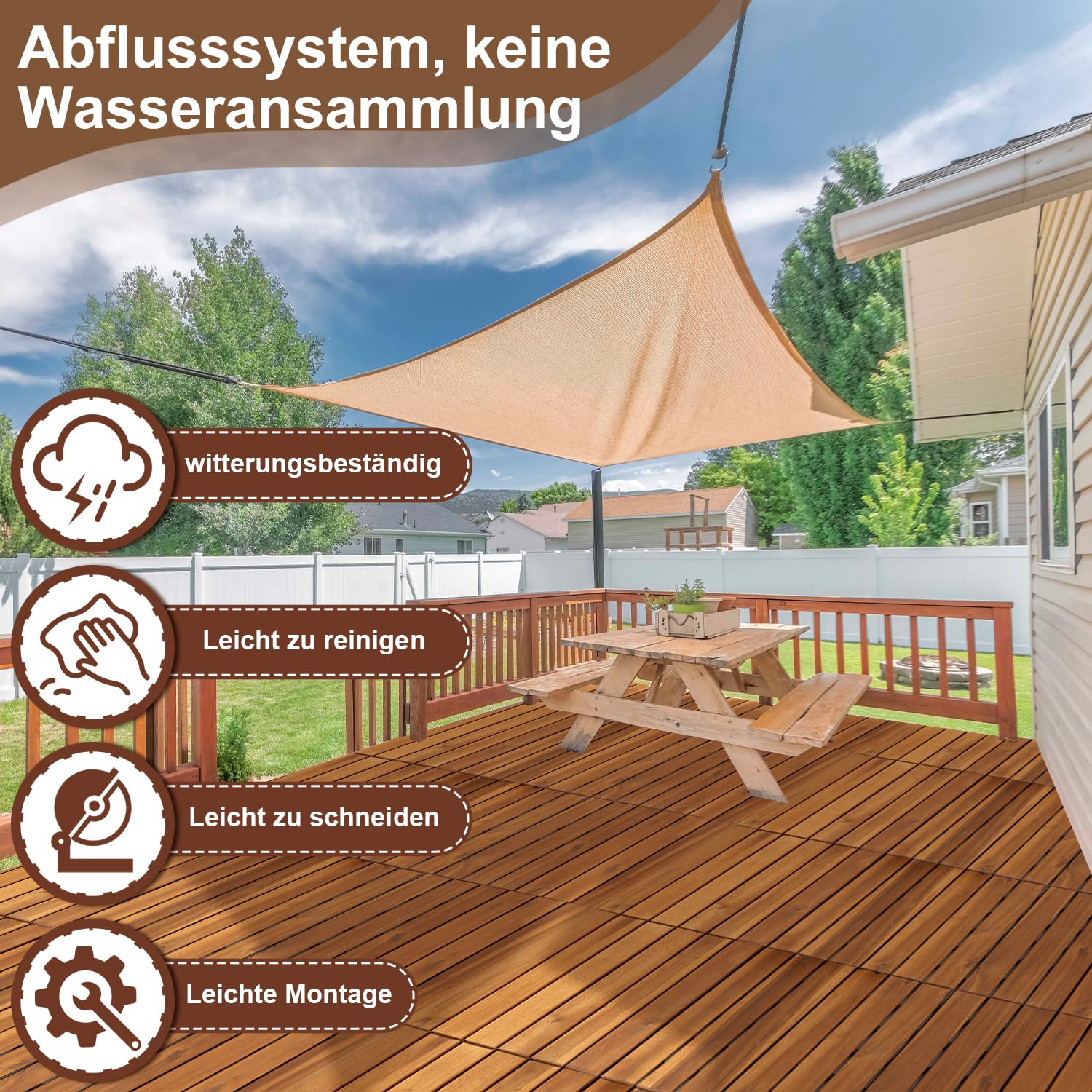 Holzfliesen, 30x30cm33 Fliesen für 3m² Terrassenfliesen Wetterfest aus Akazienholz, Bodenbelag Holzboden Klicksystem mit Drainage, 6 Latten Stil Balkonfliesen