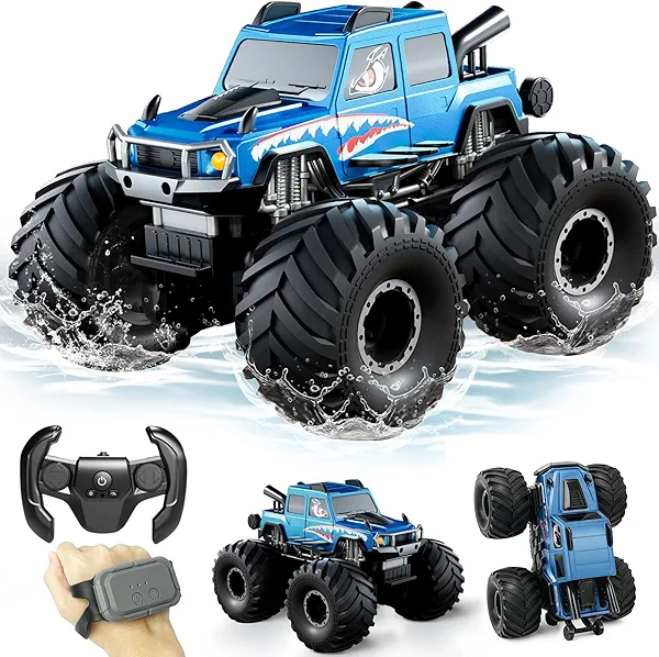ENJOYFLY Monster Truck Toys Amphibious Remote Control Car, Waterproof RC Trucks 2.4GHz Monster Trucks Car for Boys 4-7, 1:20 4WD All Terrain Off-Road Pickup Toy for Kids Gifts Presents