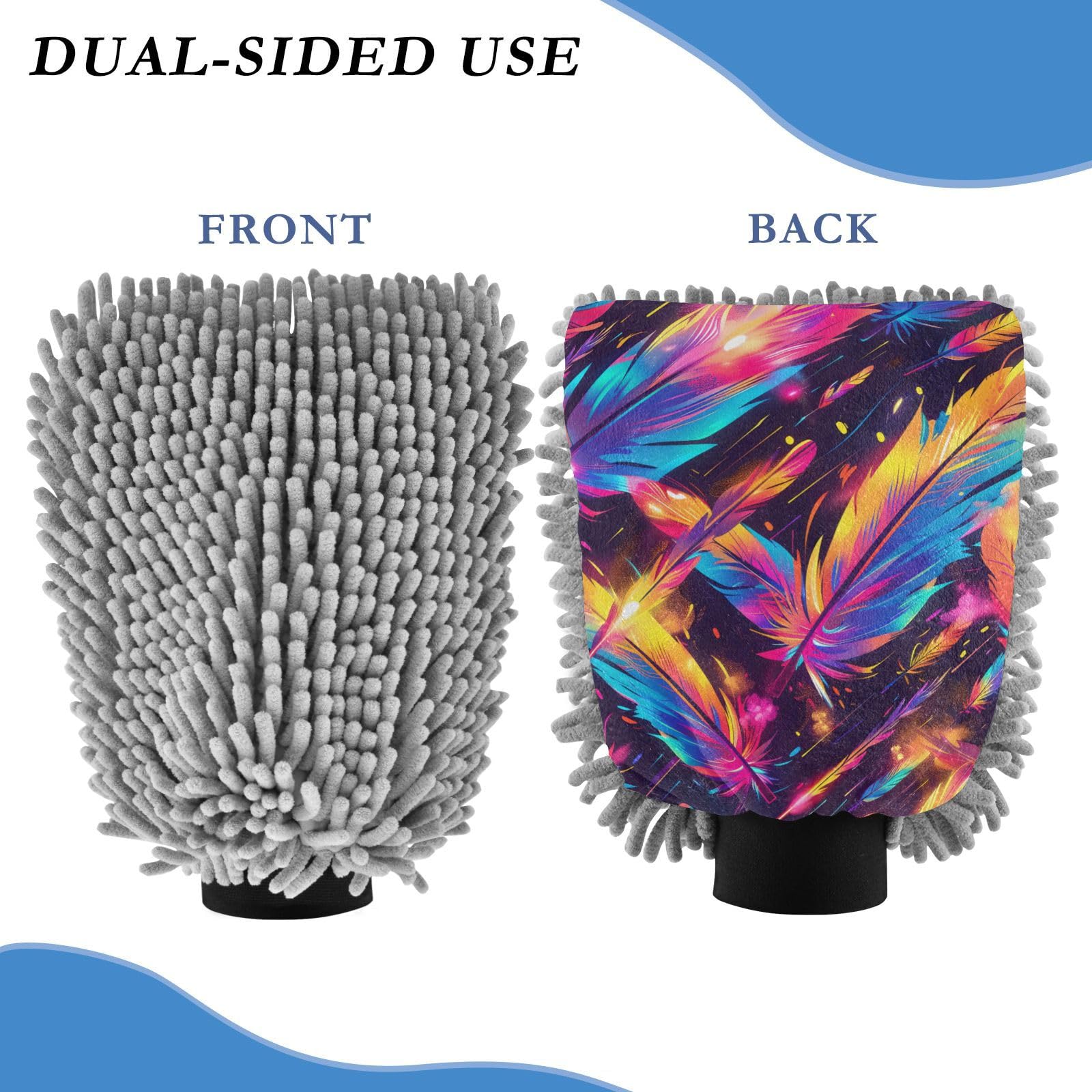 IOACIY Absorbent Microfiber Car Wash Drying Mitts, 2 Pack, Scratch-Free & Lint-Free, Rich Foam, Highly Absorbent, Double Sided, Wash Mitt Perfect for Car Washing, M, Feather (1)