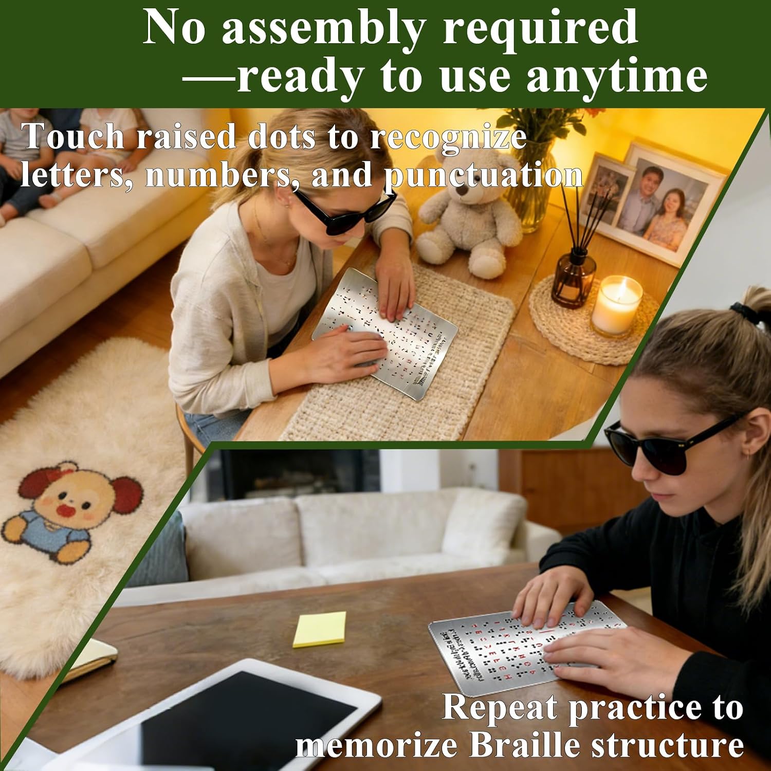 Braille Alphabet Board with Raised Dots Letters & Numbers Low Vision Aids | Portable Visually Impaired Braille Aluminum Letter Fingerboard Carved Dots Numbers Board Braille Gifts Alphabet Chart