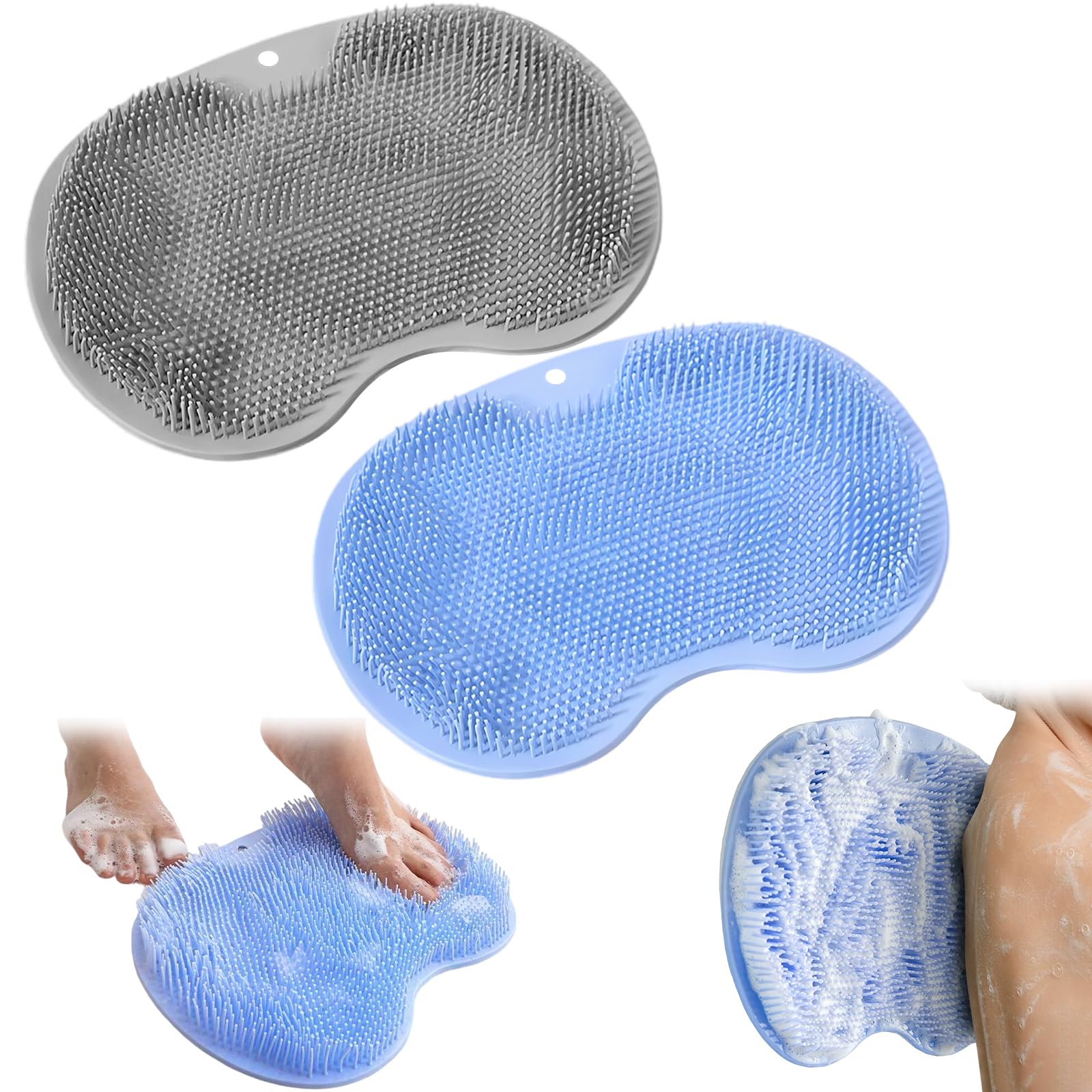 2 Pièces Tapis Massage Pieds Silicone, Laveur de Pieds de Douche | Tapis de Massage en Silicone, avec Poils Forts Doux et Ventouses Antidérapantes, pour Dos Nettoie, Circulation Exfoliation