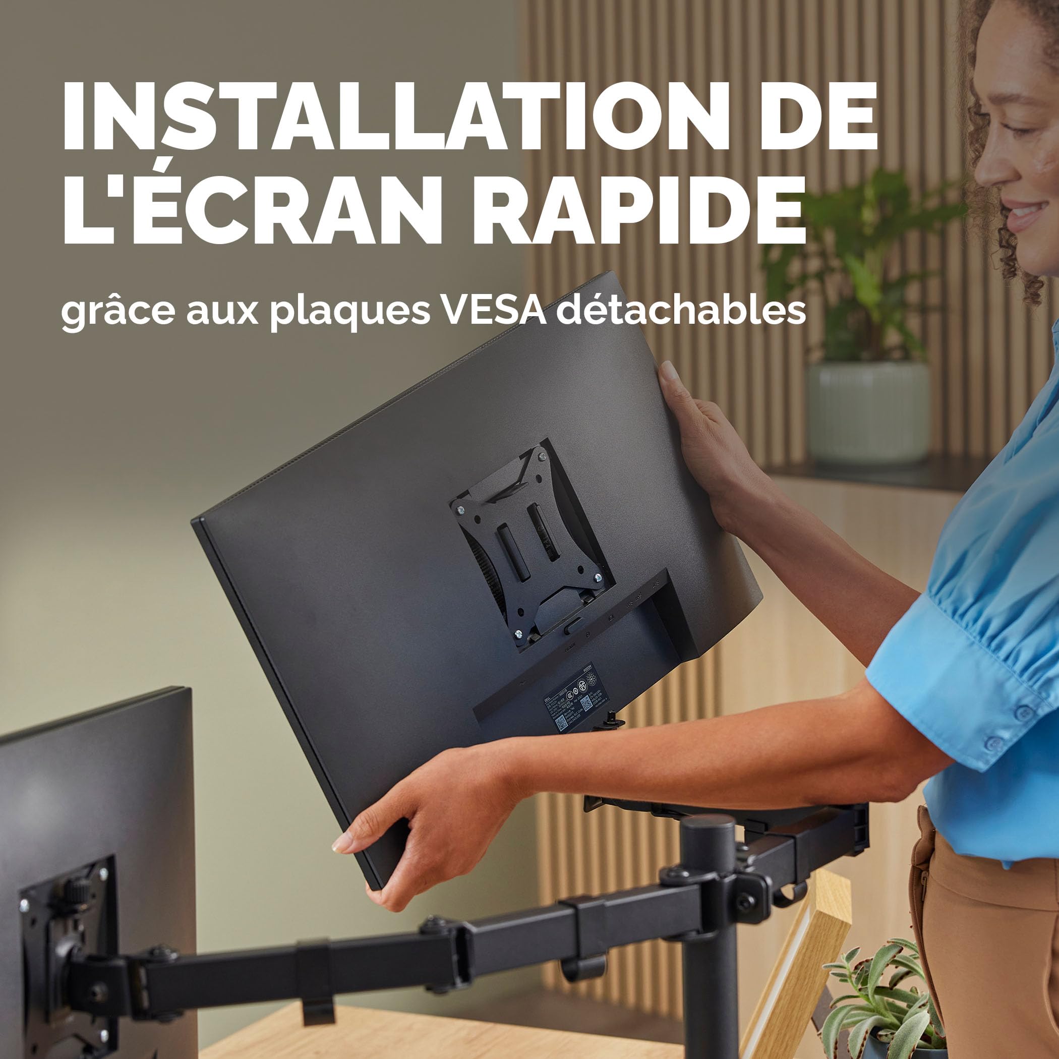 Fellowes Everyday Bras Écran Double Réglable – Supporte Deux écrans Jusqu’à 32" et 9 kg, Inclinaison, pivotement, Rotation, VESA 75/100, Fixation par Pince ou œillet, Gestion des câbles.