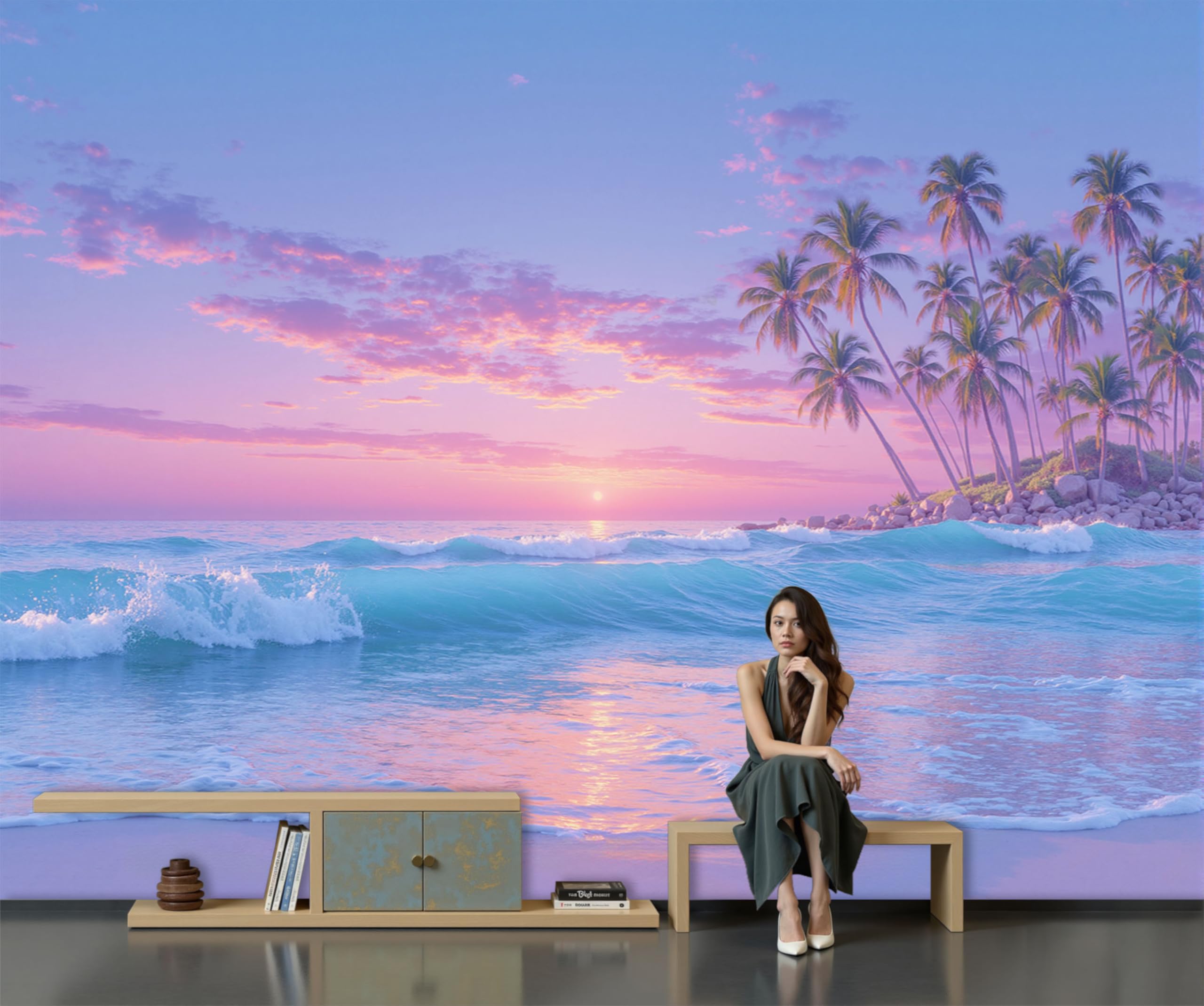Carta Da Parati Murale Tramonto Sulla Spiaggia, 350x256cm