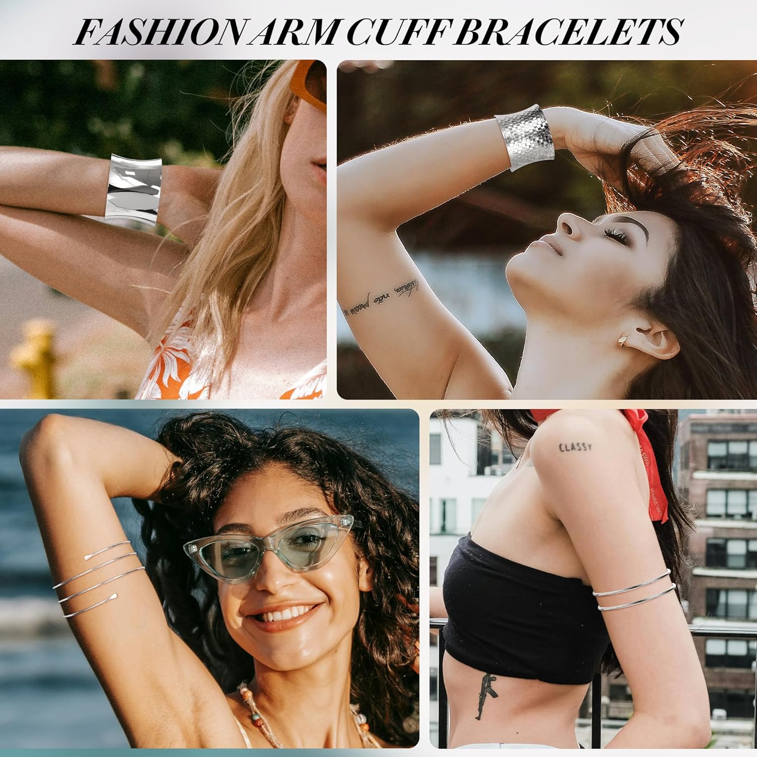 REVOLIA 6Pcs Arm Cuff Upper Arm Band Chunky Gold Cuff Bracelets for Women Adjustable Upper Arm Bracelet Minimalist Coil Bangle Open Wide Warp Bracelets Set - Image 6