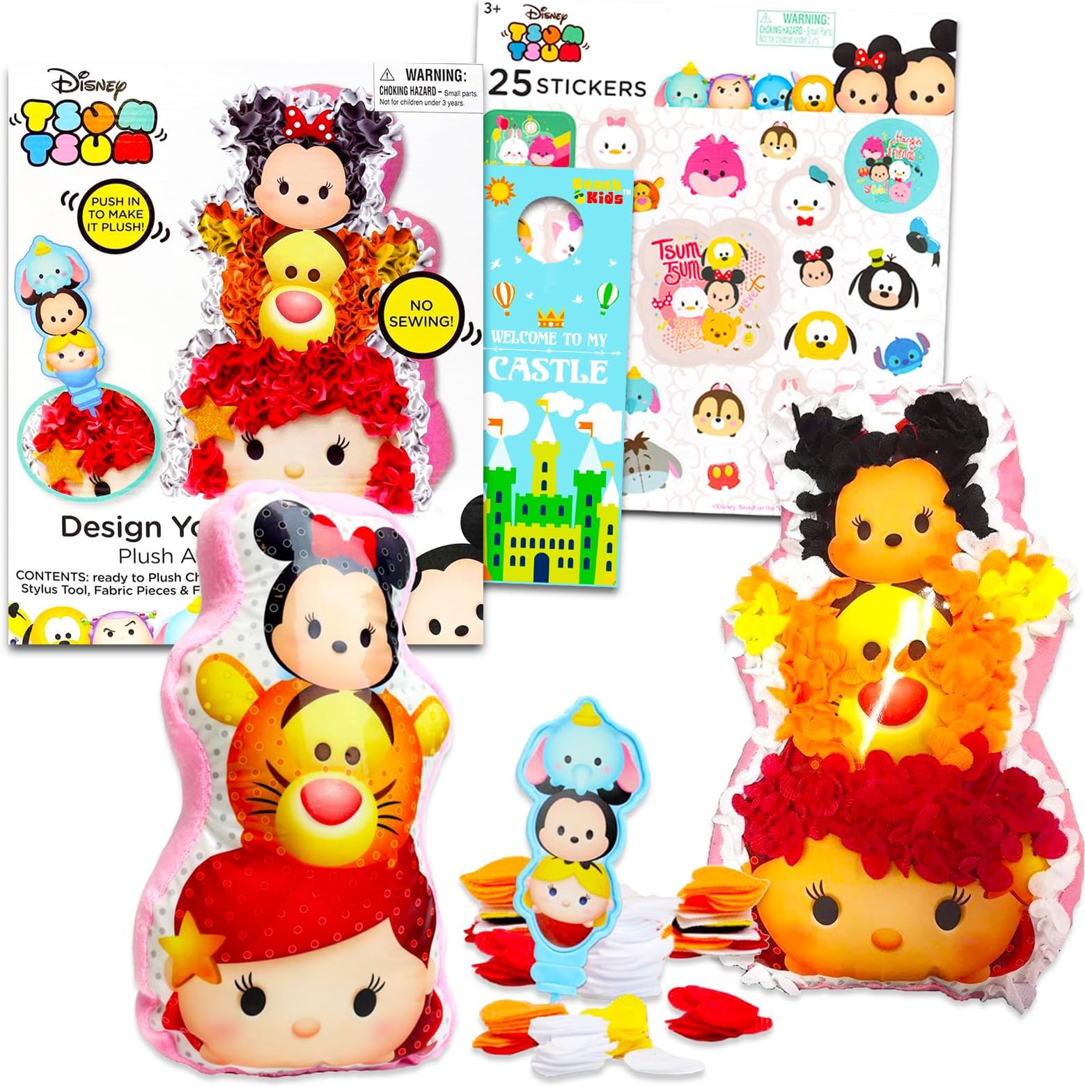 Disney Tsum Tsum Plush Toys for Kids - Bundle of DIY Disney Plushie Featuring Minnie Mouse, Tigger, and Ariel Plus Stickers, More | Disney Plush Large