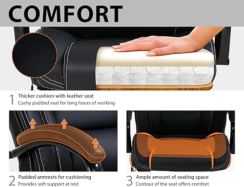 Miniatura 5 de Silla de oficina grande y alta, silla de oficina de masaje ejecutivo de 500 libras, escritorio de computadora de altura ajustable, silla de trabajo