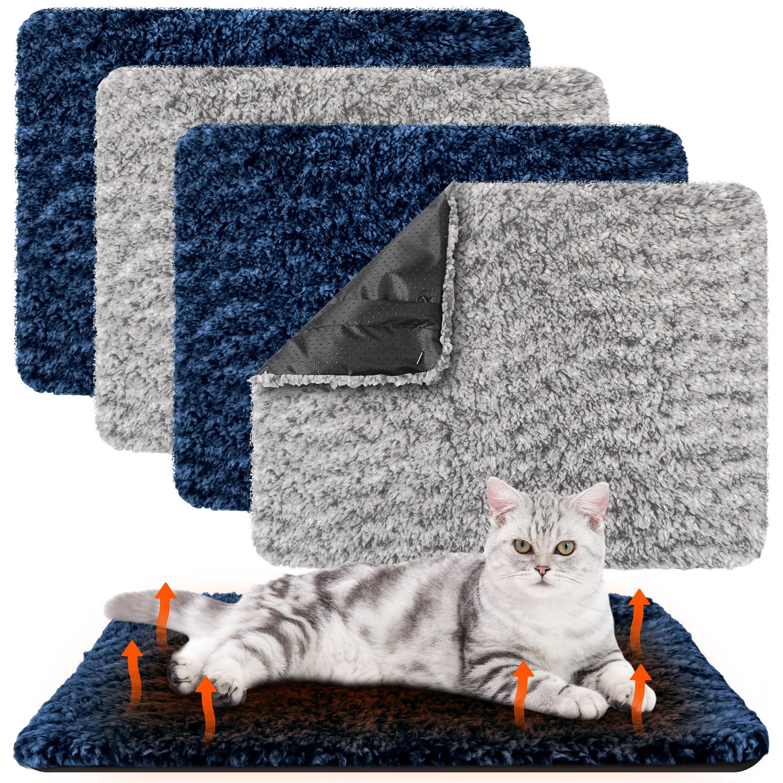 Drydiet 4 Pack Self Warming Cat Pads Self Heating Cat Mat Washable Homeless Dogs Thermal Pads Kennel Pad Reflects Body Heat Warm Crate Bed Mat for