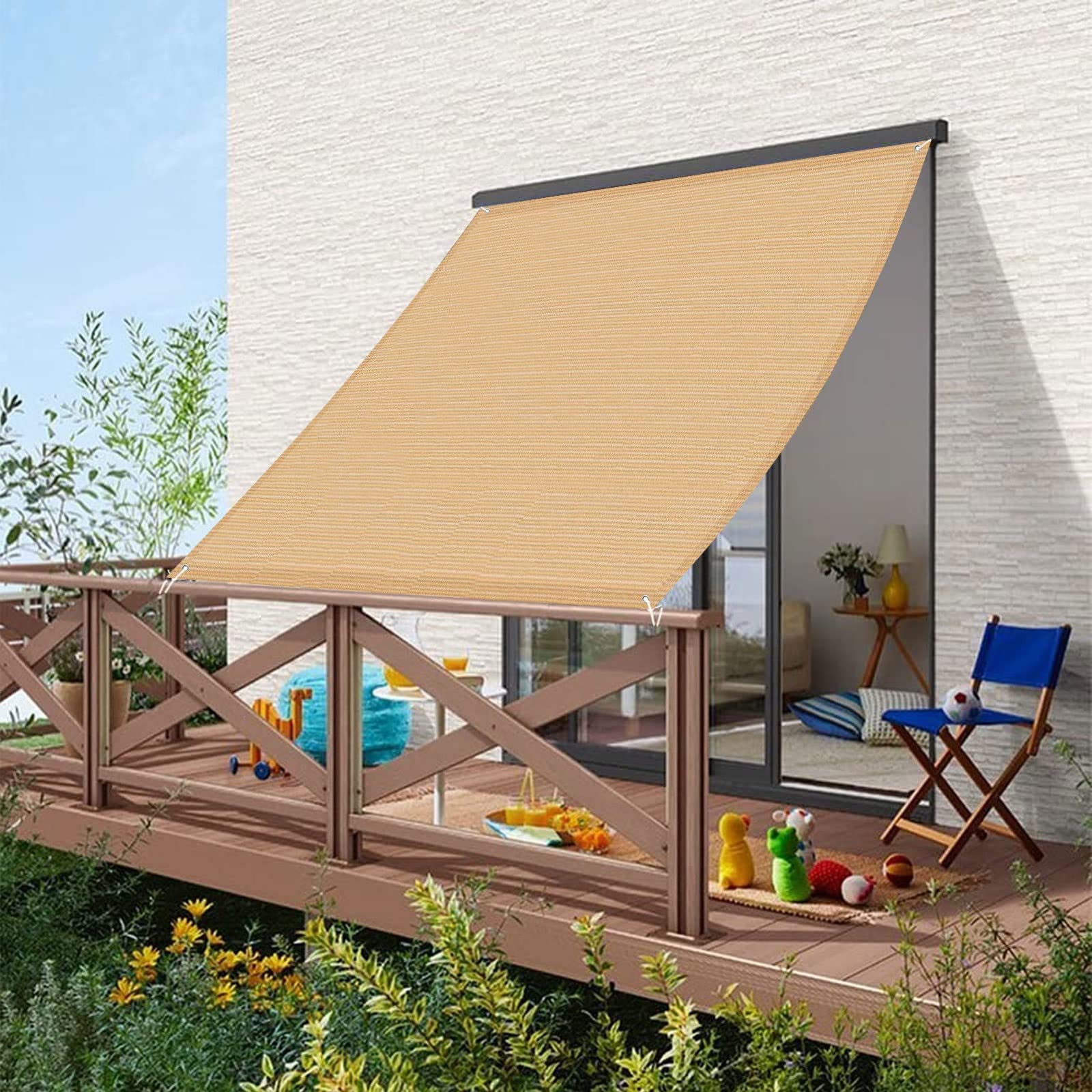 Sunscreen Awning 2.4 x 2.5 m Sun protection wind protection Patio Sunshade Sunscreen Awnings with Awning Attachment for Outdoor Garden Patio Lawn, Beige