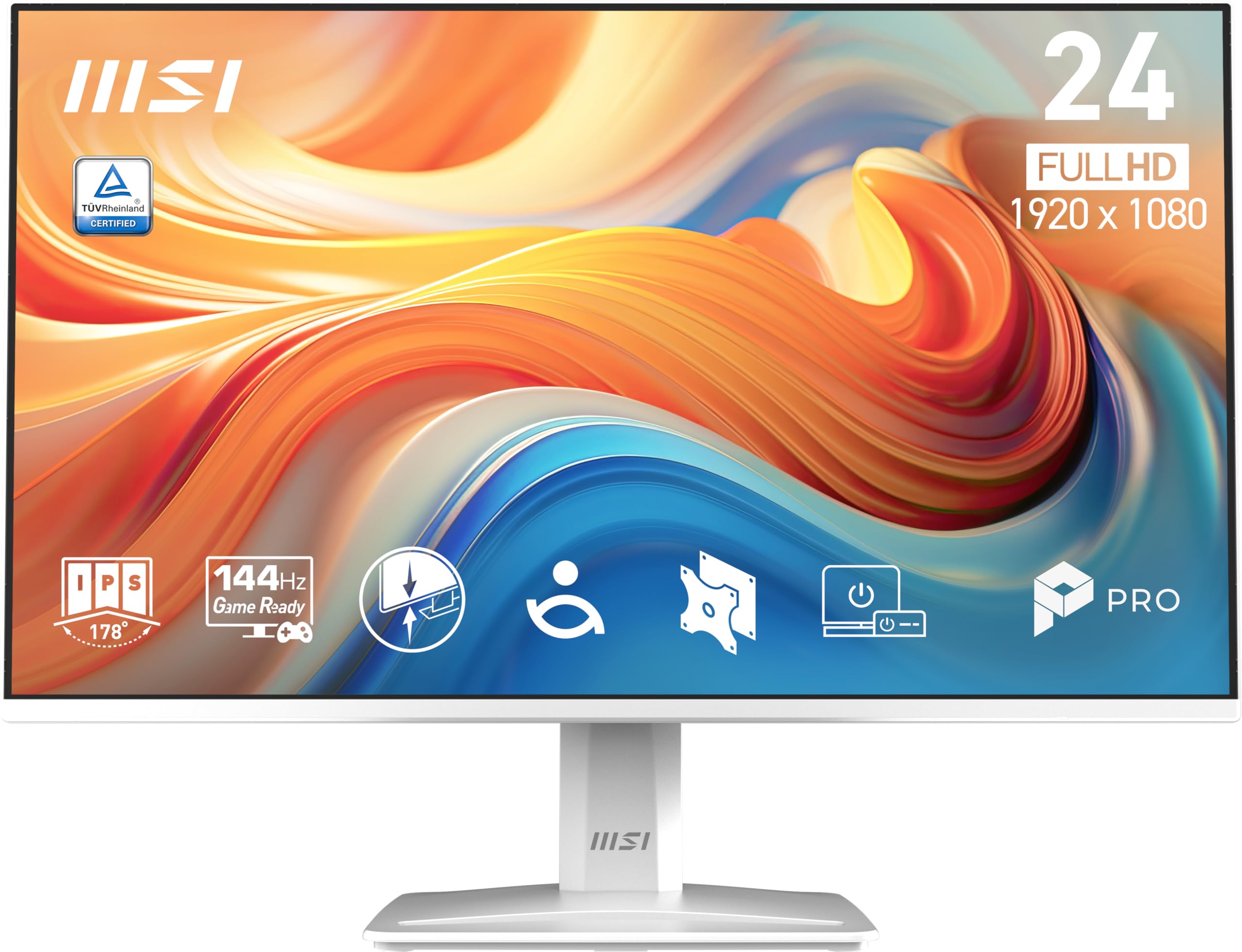 MSI Pro MP243W E14 24" IPS 1920 x 1080 (FHD), Monitor de Ordenador, 144Hz, sincronización adaptativa, HDR Ready, HDMI, Puerto de Pantalla, Montaje VESA, inclinación, Marco Fino 4
