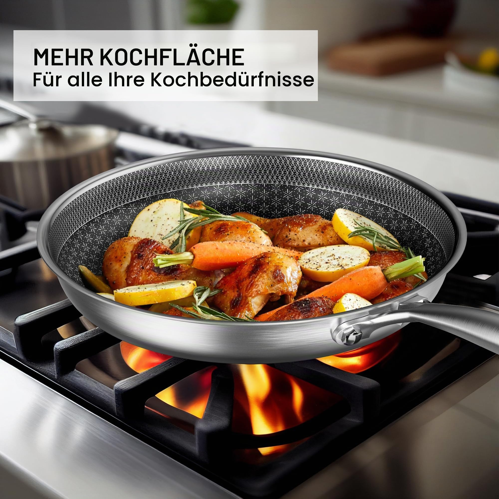 RIOVARM Edelstahl Pfannenset Induktion Antihaft Bratpfannen Set mit Deckeln 20cm 26cm 30cm Wok Pfanne mit Edelstahlgriff Brat- & Universalpfannen für alle Herdarten Spülmaschinenfest Backofenfest