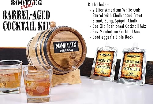Miniatura 2 de Kit de envejecimiento de cóctel de barril de whisky de 2 litros, mini barriles de bourbon de 2 litros completos con barril de pizarra frontal,