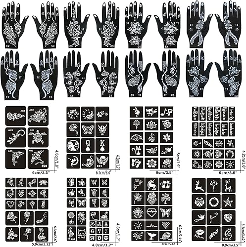 Miniatura 2 de Plantillas de tatuaje de henna, 138 unidades, 24 hojas de plantillas de tatuaje negro, kit de tatuaje de henna reutilizable para mujeres,