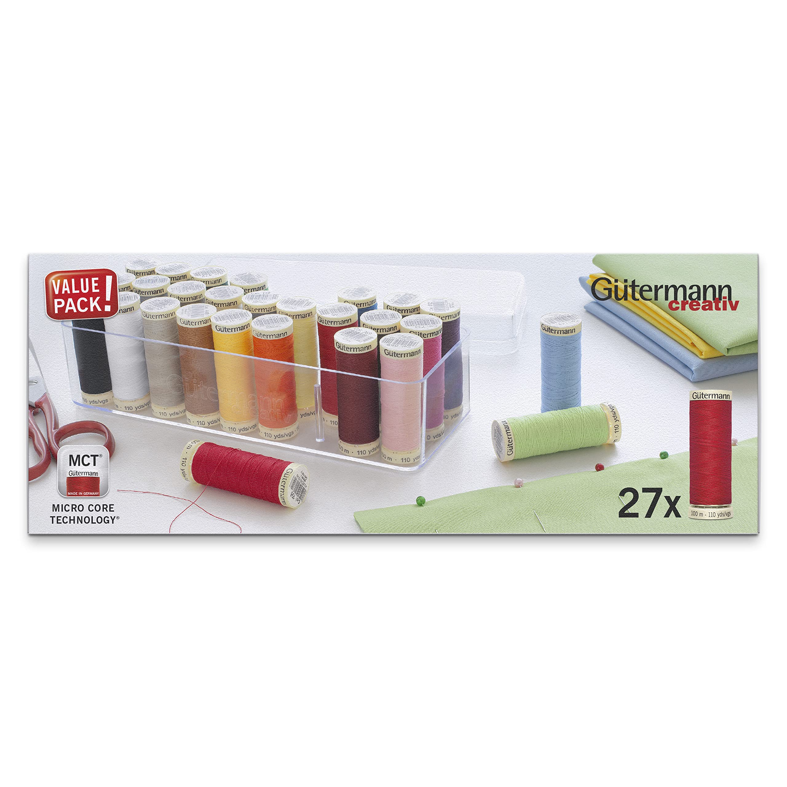 Gütermann Hilos de almacenamiento, surtidos, caja de 27 carretes
