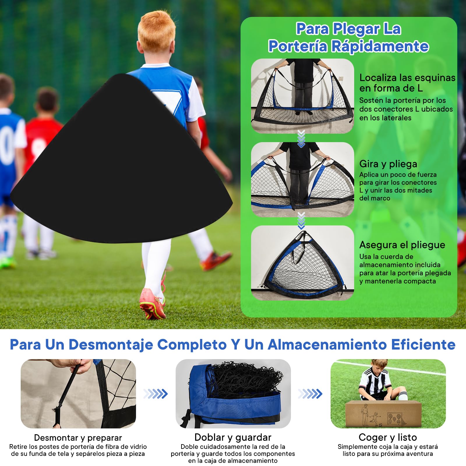 Porterias de Futbol 3 en 1 Plegable Portatil para niños con 3 Modos de Juego