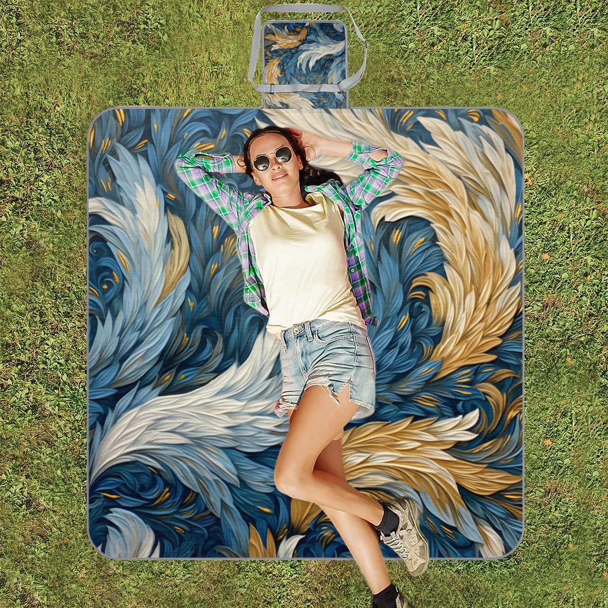 Mantas de picnic de 150 x 145 cm, manta de playa plegable para exteriores, impermeable, para playa, camping, senderismo, picnic