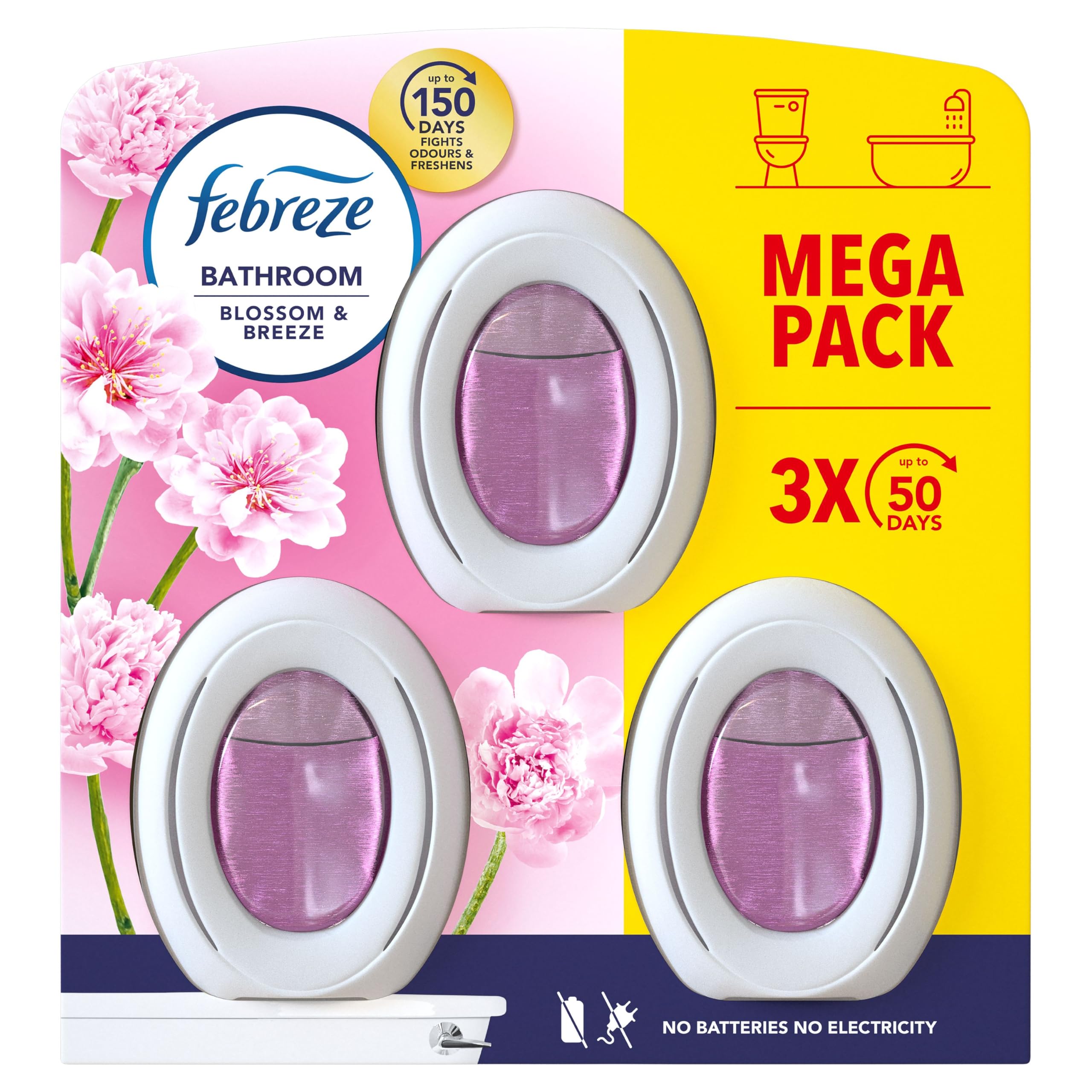 Febreze Bathroom Continuous Air Freshener Blossom and Breeze 3 Units, Fights Odour and Freshens