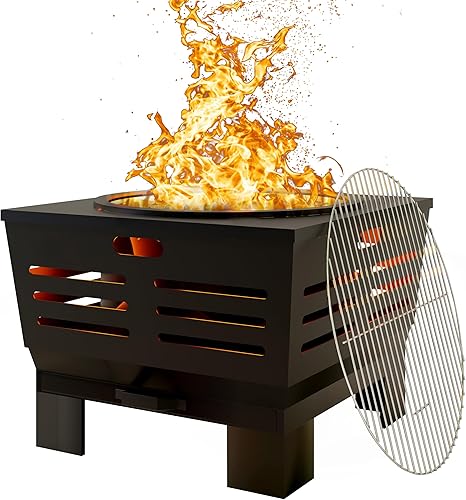 Miniatura 3 de Fire Beauty Fogata con soporte, hoguera de leña sin humo con bandeja de cenizas, hoguera portátil al aire libre con rejilla de cocción y póquer para