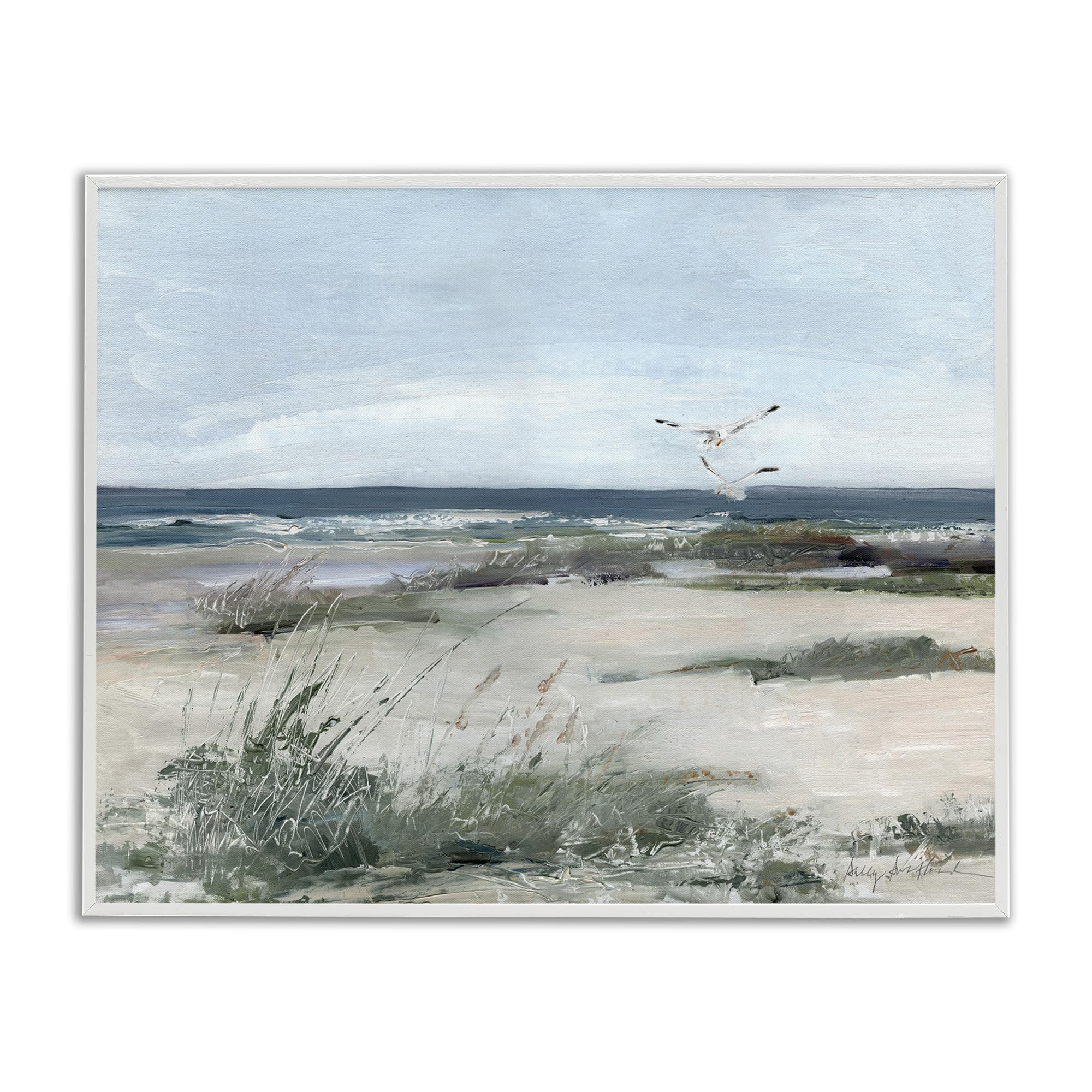 Stupell Industries Seagull Pair Over Waves, Serene Coastal Decor for Dining Room, 16 x 20 Inch Framed Giclée Print, by Sally Swatland, Made in USA Gift