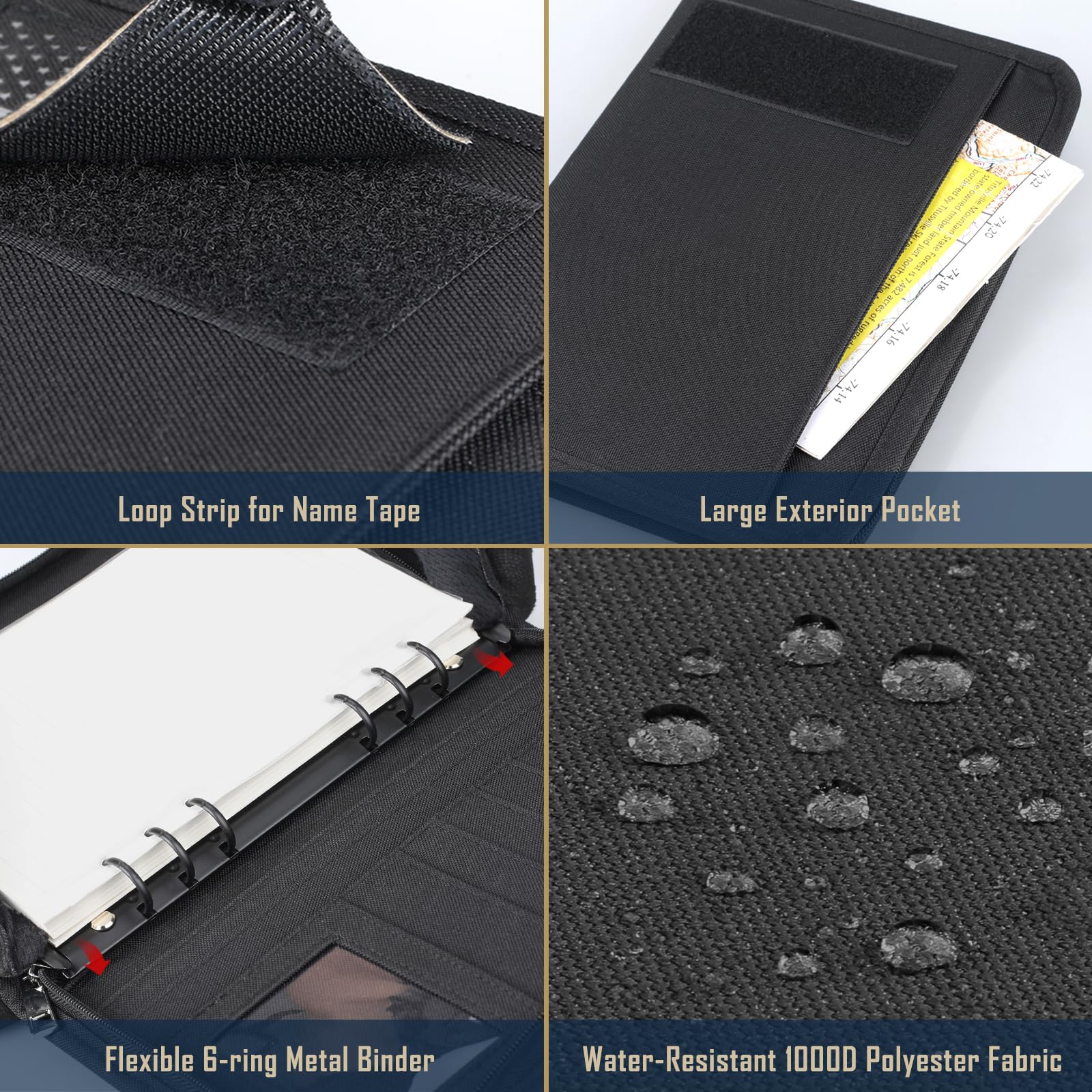 WYNEX Cuaderno TáCtico Padfolio Con 80 Hojas, Cuaderno Militar Militar, Carpeta TáCtica Con Cremallera Para Equipo TáCtico Y Organizador, Recargable, A5, 6 Anillas