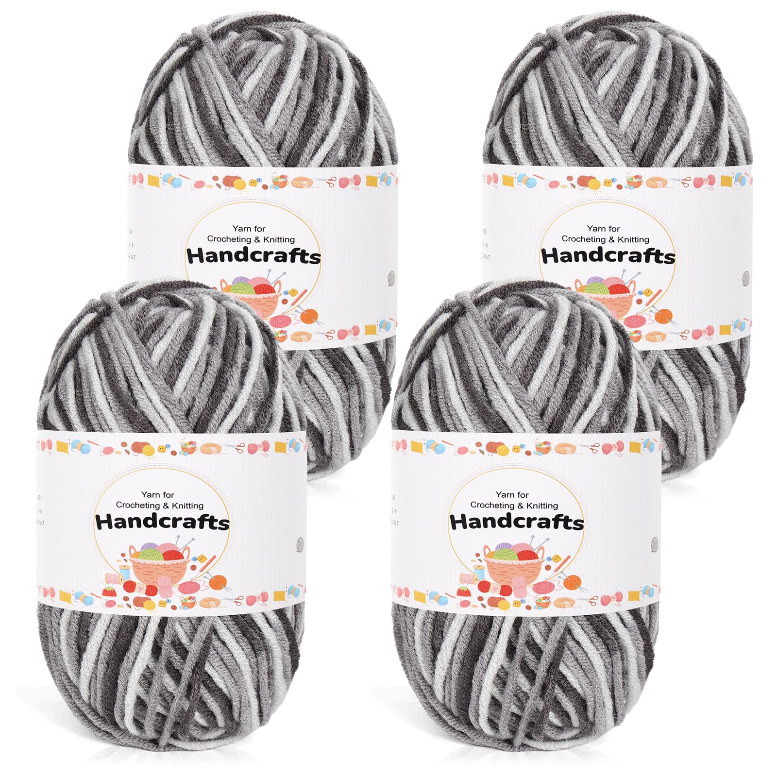 Aeelike 200g(4x50g) Farbverlauf Wolle Set, 5Ply Häkelwolle Baumwolle zum Häkeln, Langlebige Strickwolle, Bunte Häkelgarn Cotton Yarn von Decke, Pullover, Schals, Hüte, Grau Weiß